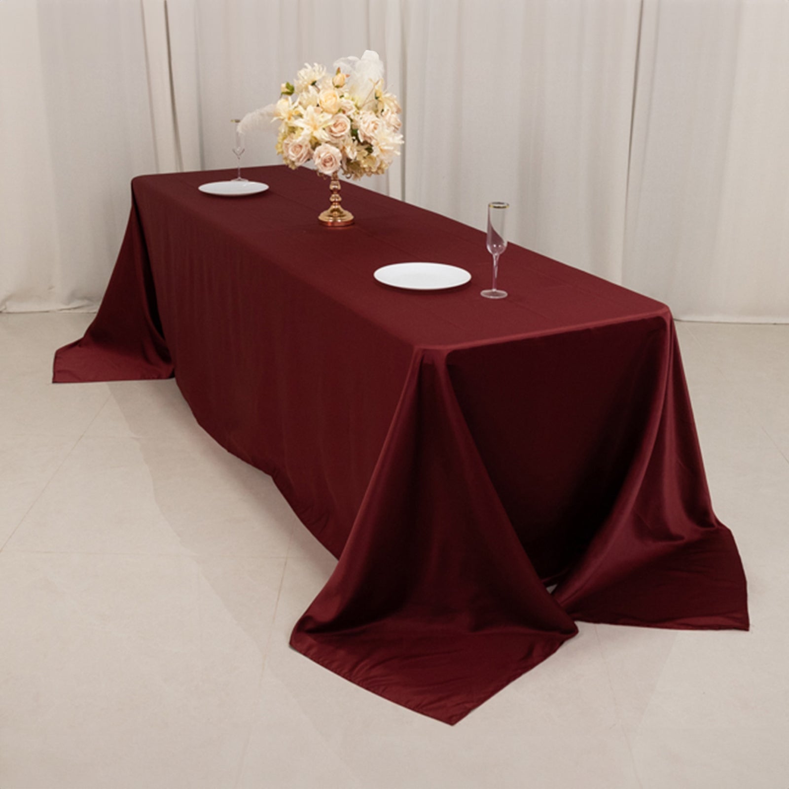 Lamour Satin 90x156 Rectangle Tablecloth Burgundy - Luxurious, Soft Seamless Table Cover