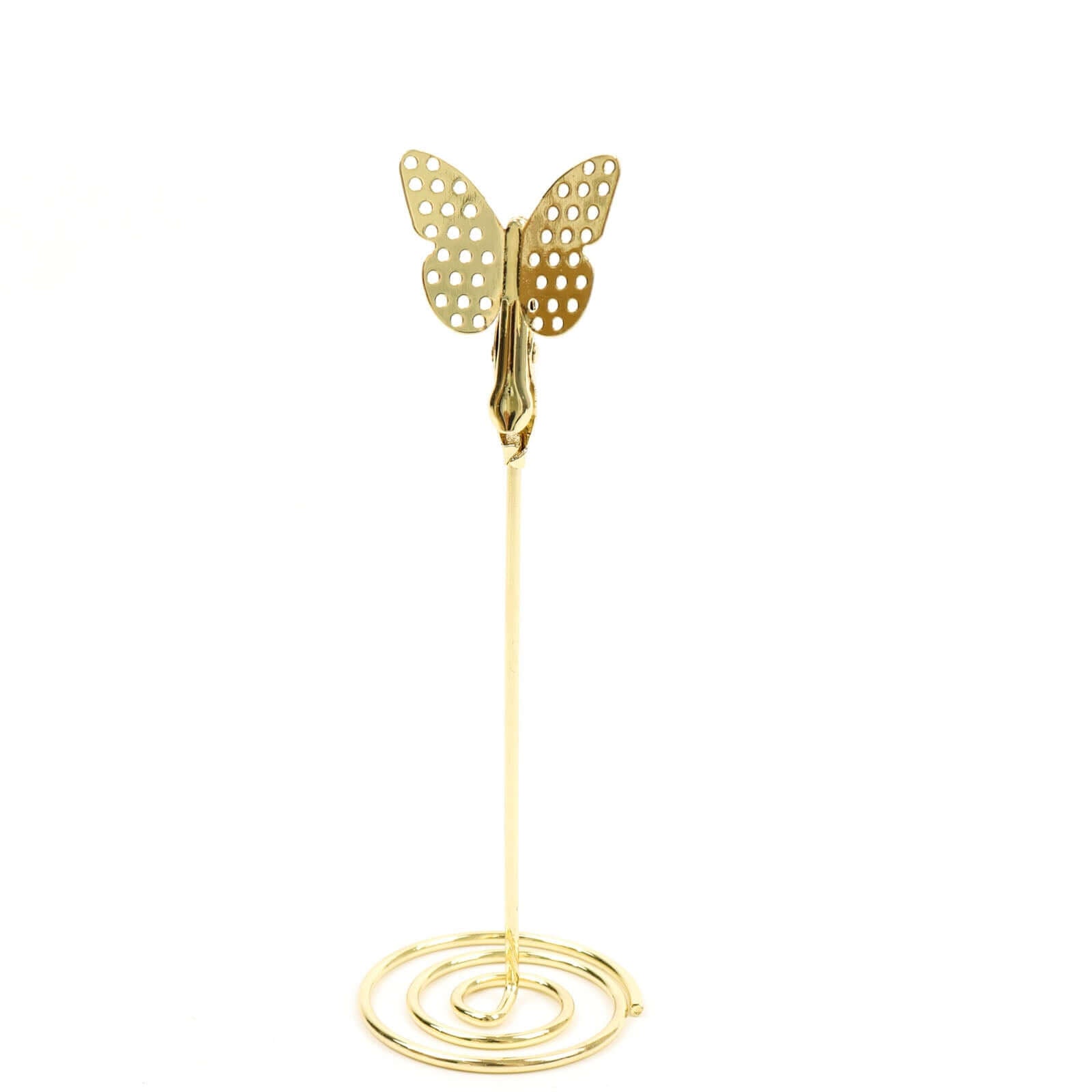 5-Pack Metal Place Card Holders Gold - Modern Table Number Stands with Whimsical Butterfly Clips & Spiral Base for Signs Memos Photos Menus 5