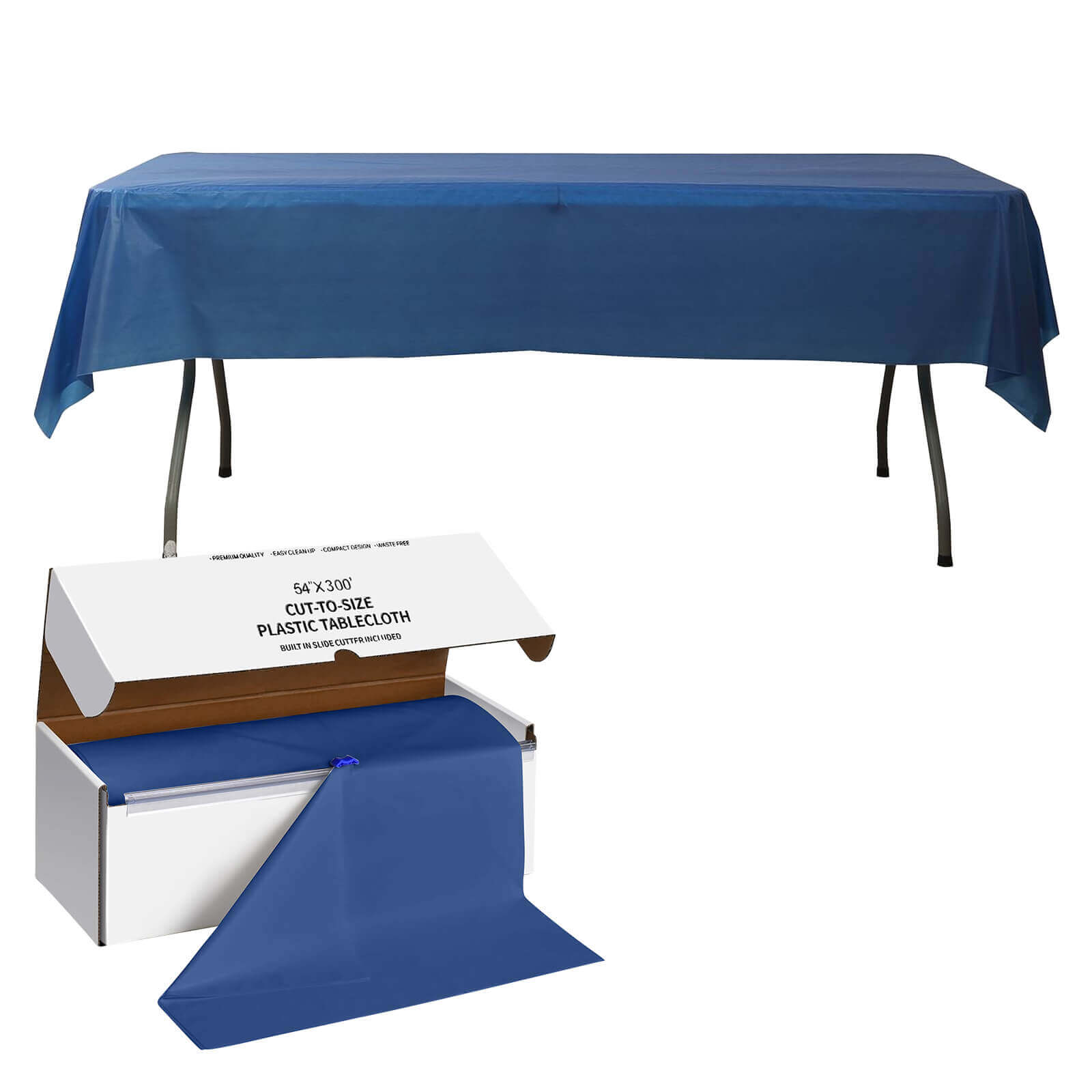 Plastic Table Cover Roll Navy Blue with Slide Cutter - Customizable Disposable Tablecloth Roll 54x300ft