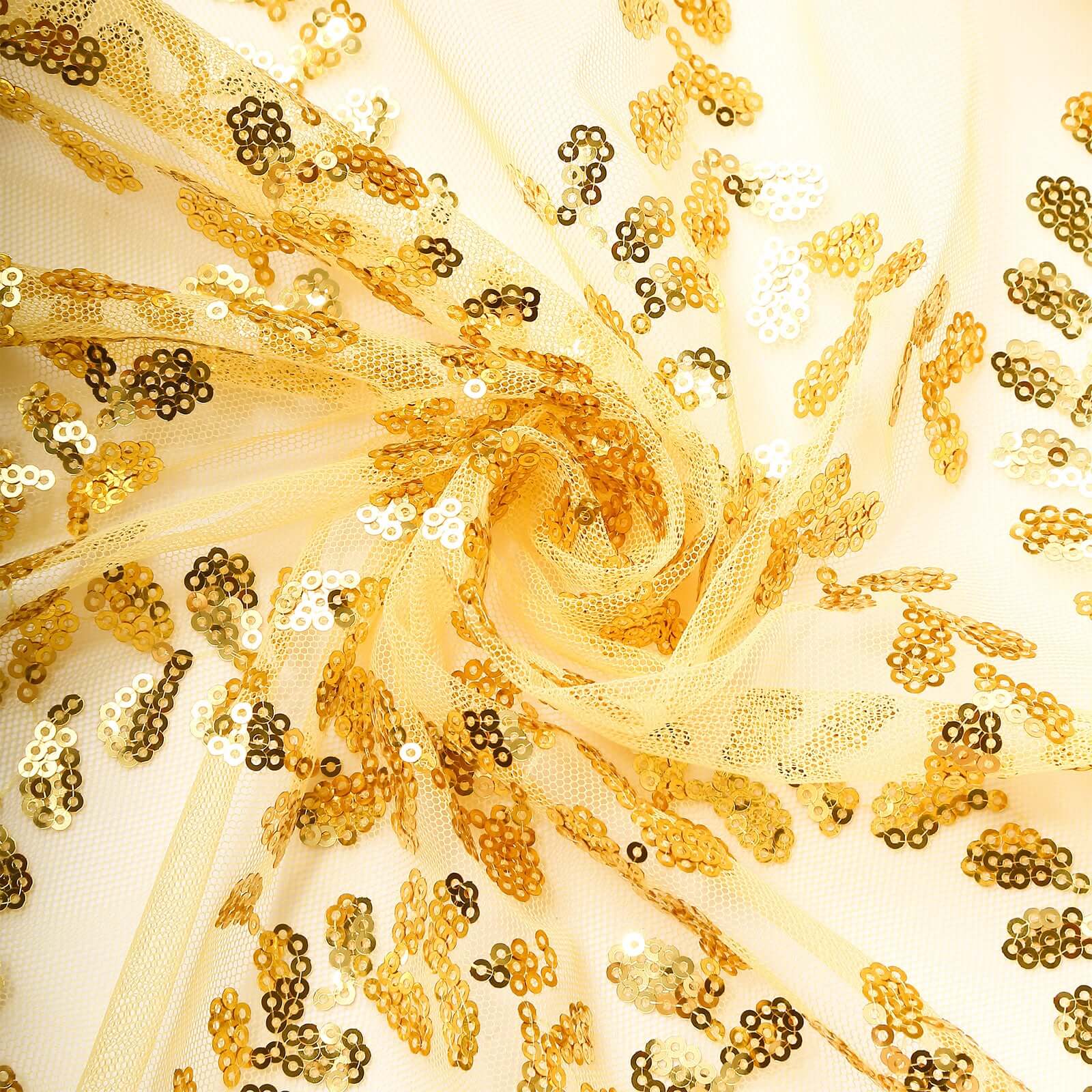 8ftx8ft Gold Embroider Sequin Event Curtain Drapes, Sparkly Sheer Backdrop Event Panel With Embroidery Leaf