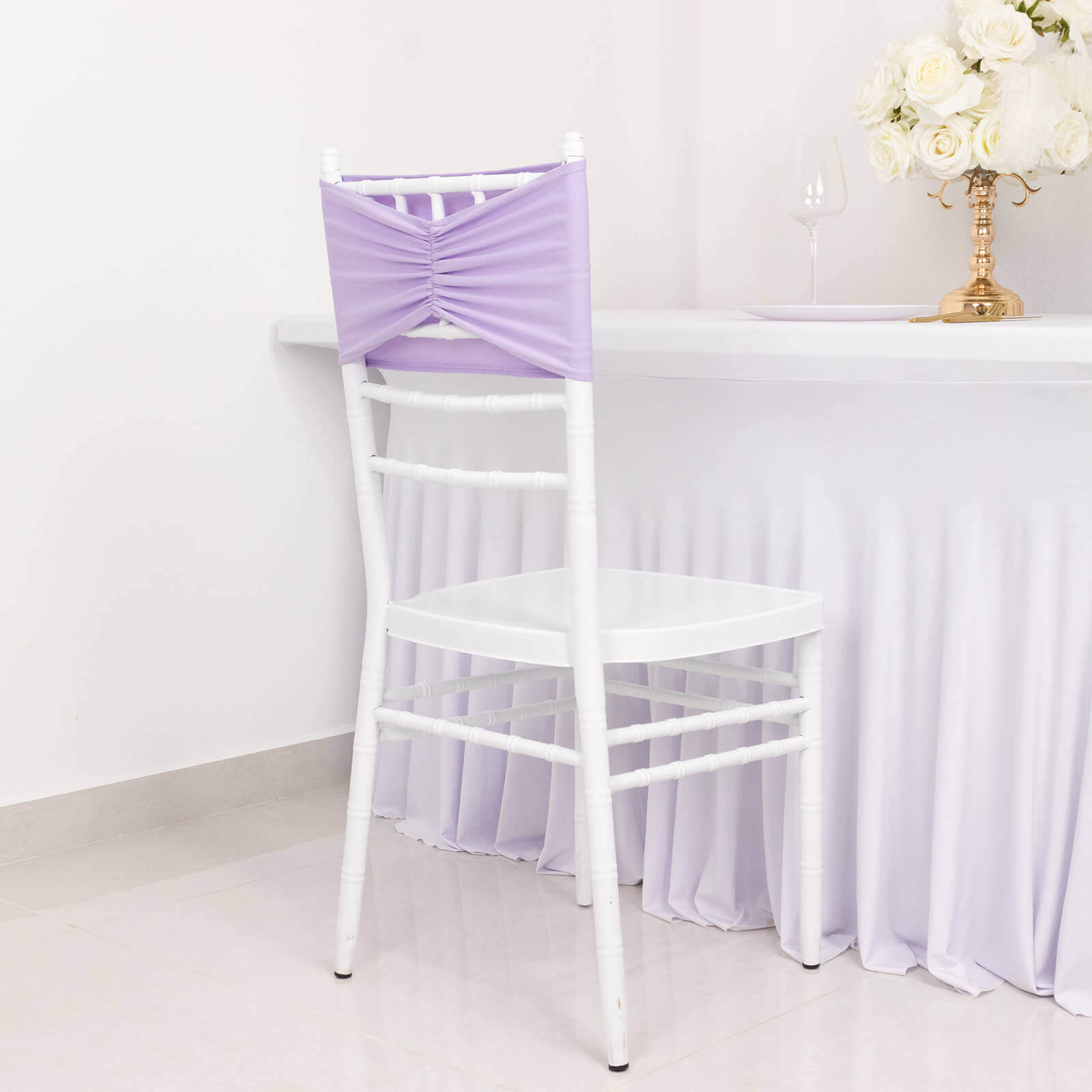 5 Pack Spandex Chair Sashes Lavender Lilac Ruffled Style - Wide Easy to Use Stretch Chair Bands 8x13