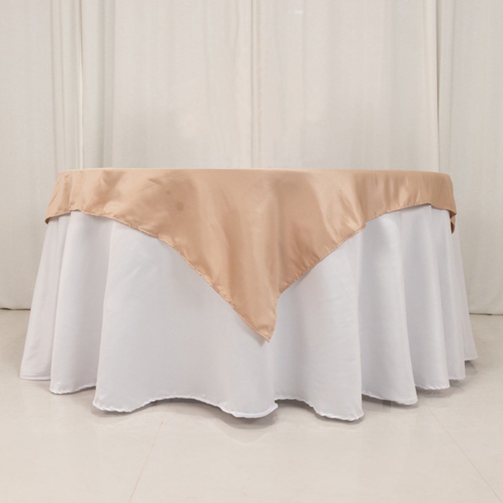 Lamour Satin 54x54 Table Overlay Square Tablecloth Nude - Durable & Silk-Like Table Cover