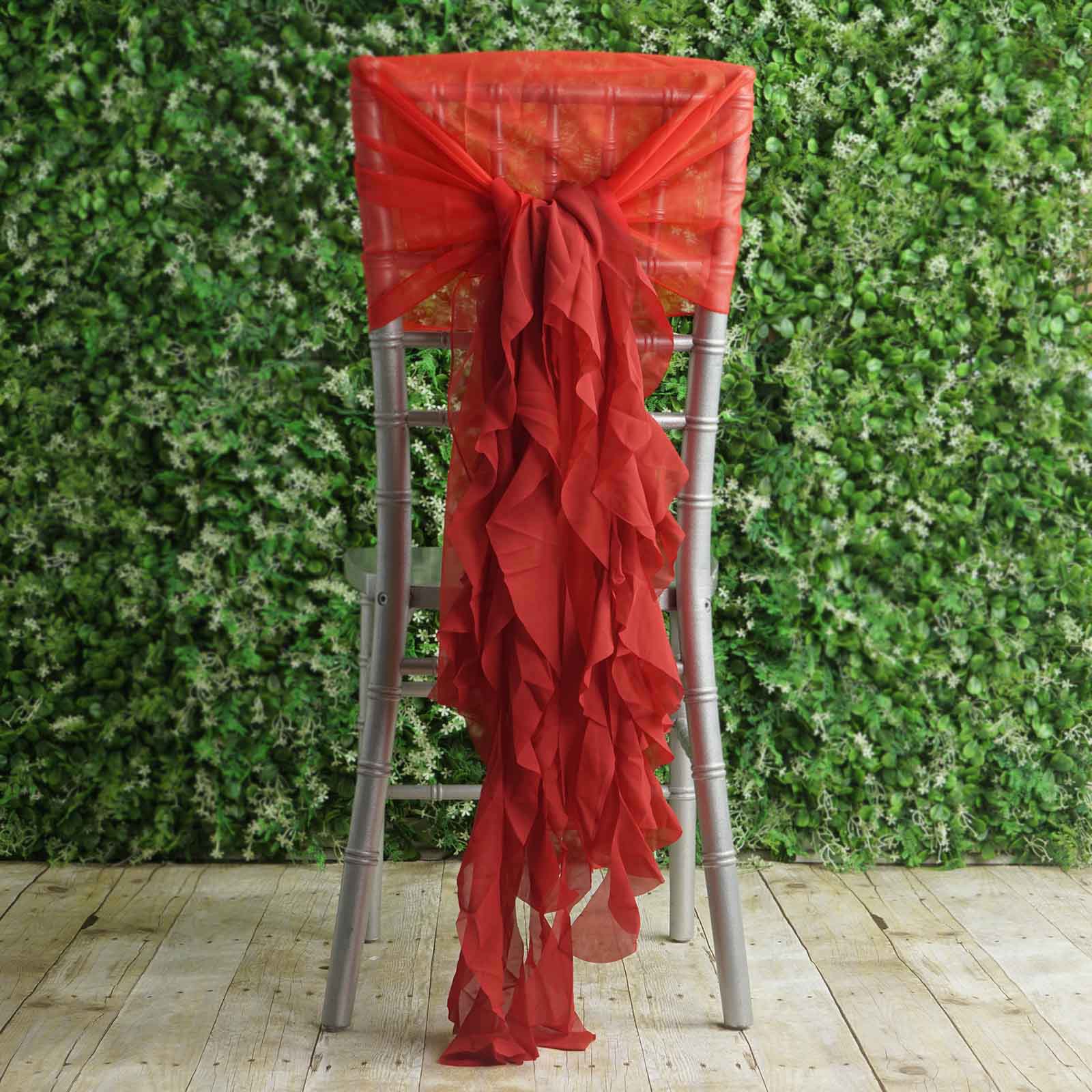 1 Set Chiffon Hoods Chair Sashes with Willow Ruffles Design Red - Stylish Chair Bow Decor