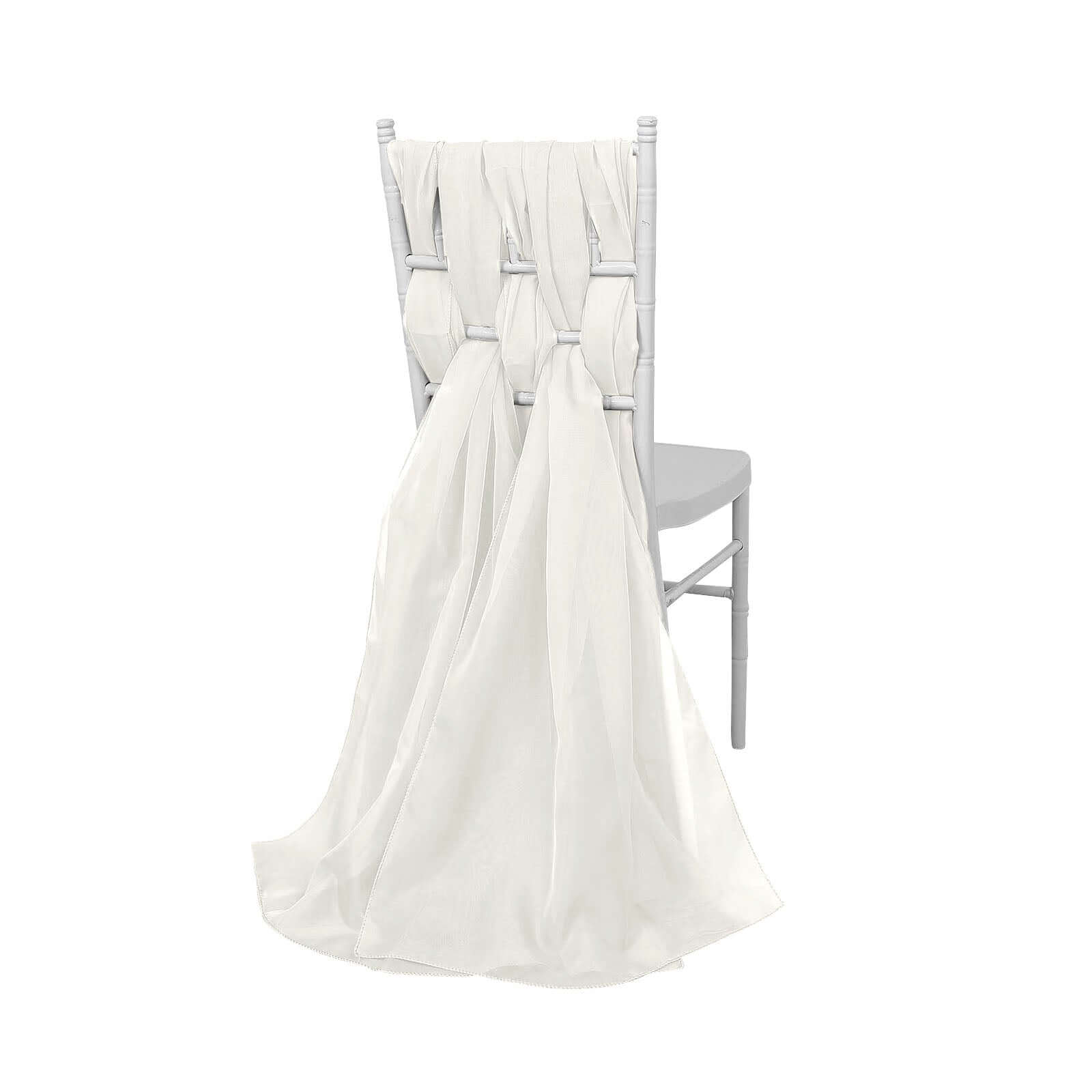 5 Pack Premium Chiffon Chair Sashes Ivory - Soft & Lightweight Designer Chair Bows 22x78