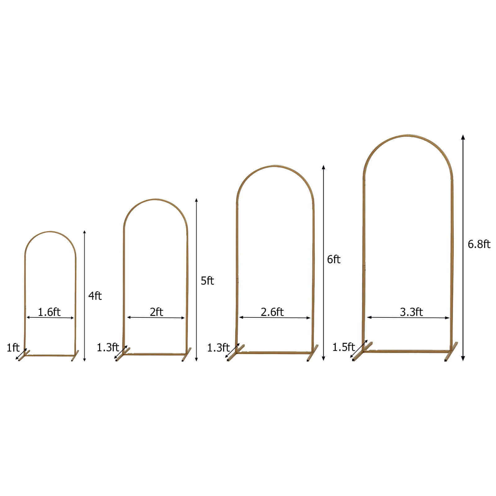 Set of 4 Gold Metal Wedding Arch Chiara Backdrop Stand Floral Display Frame With Round Top