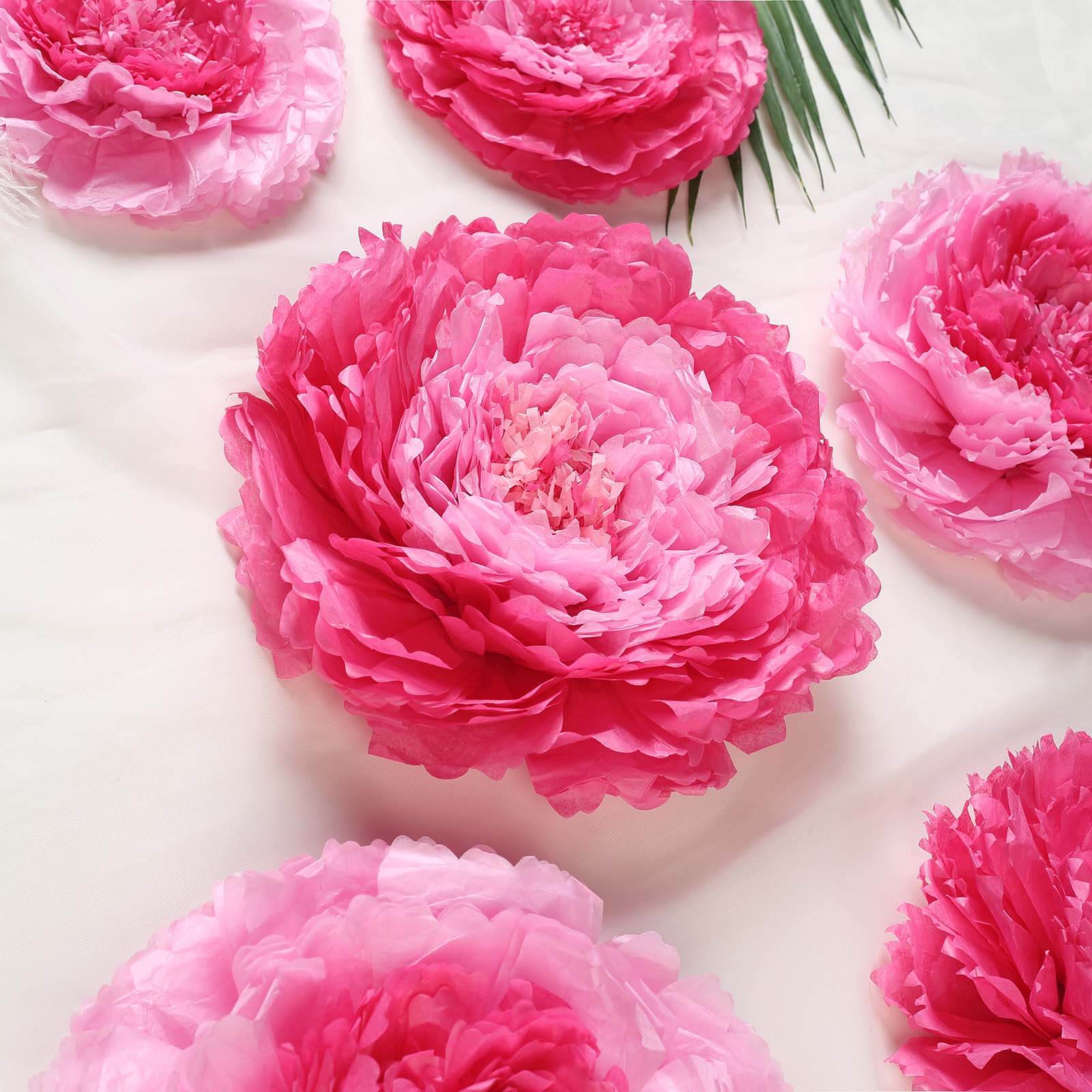 Set of 6 Pink Fuchsia Giant Carnation 3D Paper Flowers Wall Decor - 12,16,20