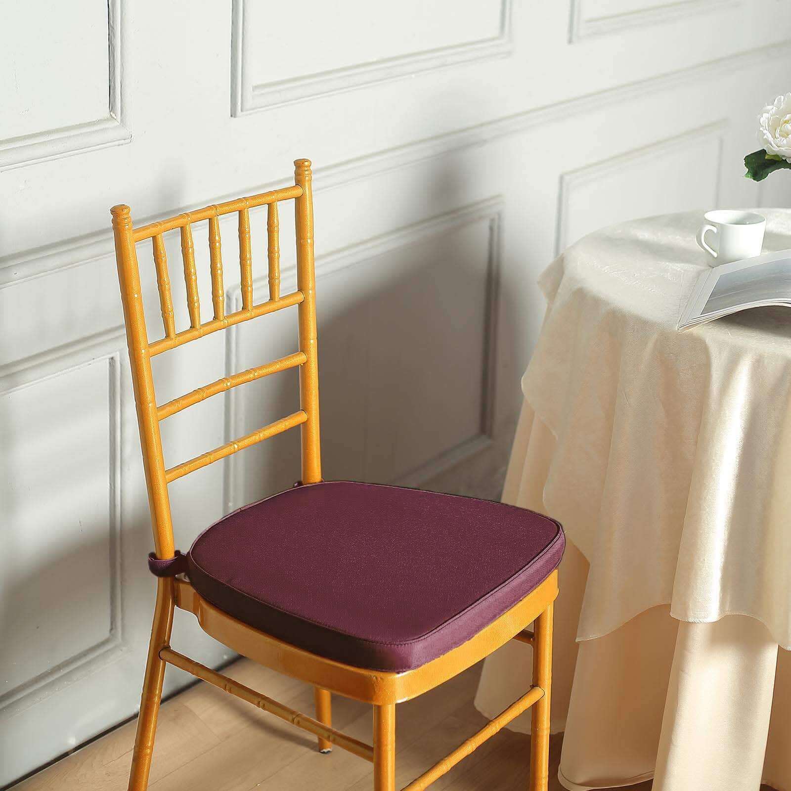 Chiavari Chair Cushion with 1.5 Thick Memory Foam and Ties Burgundy - Stylish Removable Cover for Comfort