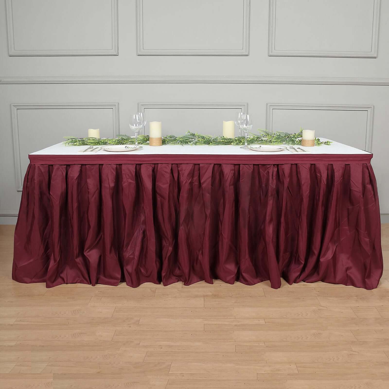 Polyester 14ft Table Skirt Burgundy - Classic Pleated Design