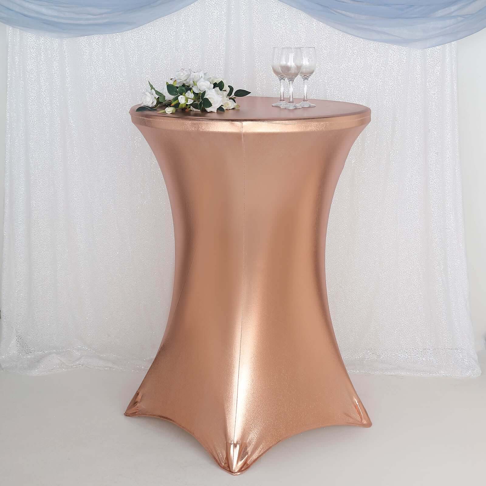 Metallic Spandex 32 Fitted Round Cocktail Table Cover Blushighboy Tablecloth - Stretch Fit & Water-Resistant