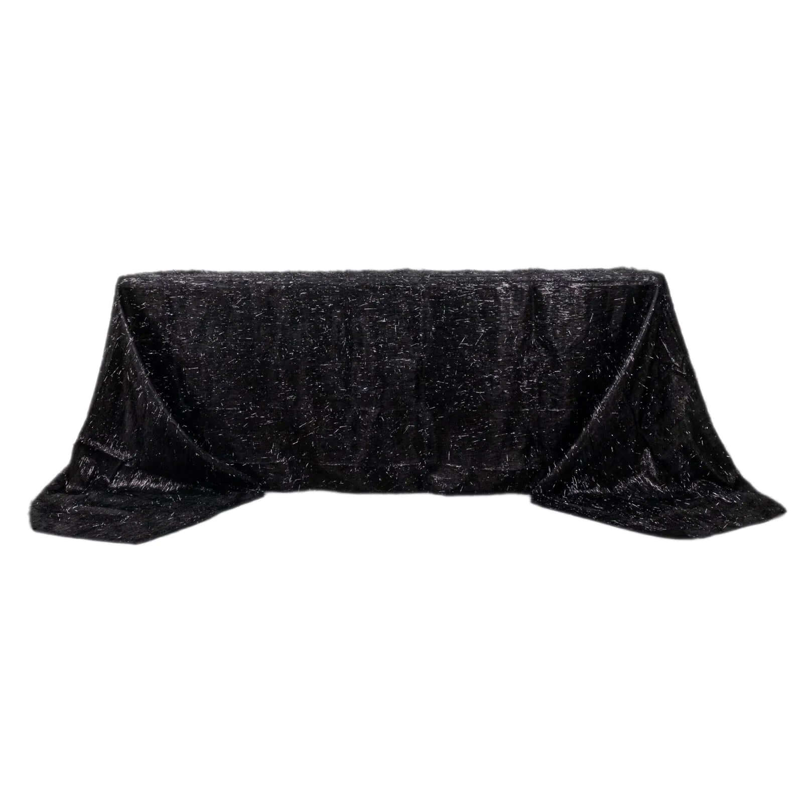 Polyester 90x156 Rectangle Tablecloth Black Metallic Fringe Shag Tinsel Table Cover