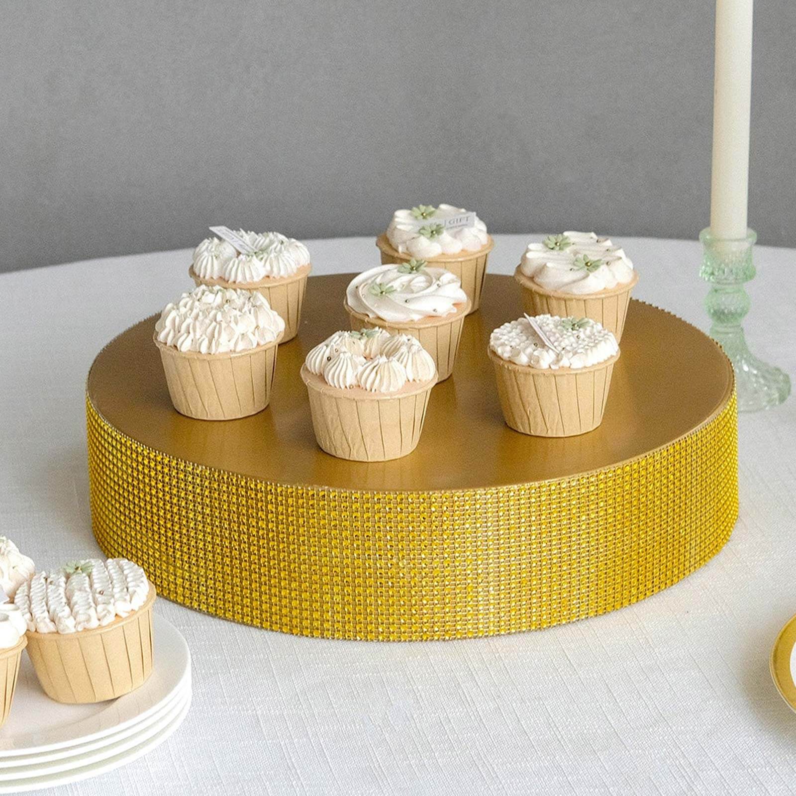 Metal Pedestal Cake Stand Round Design with Rhinestones Gold - Cupcake Holder and Dessert Table Centerpiece 14