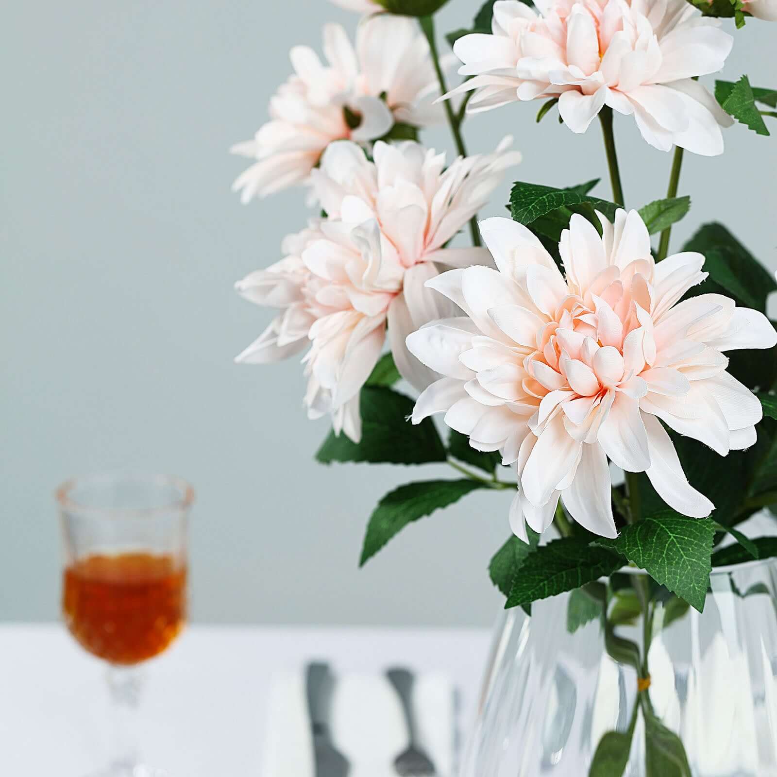 30 Tall Blush Artificial Dahlia Silk Flower Stems, Faux Floral Spray