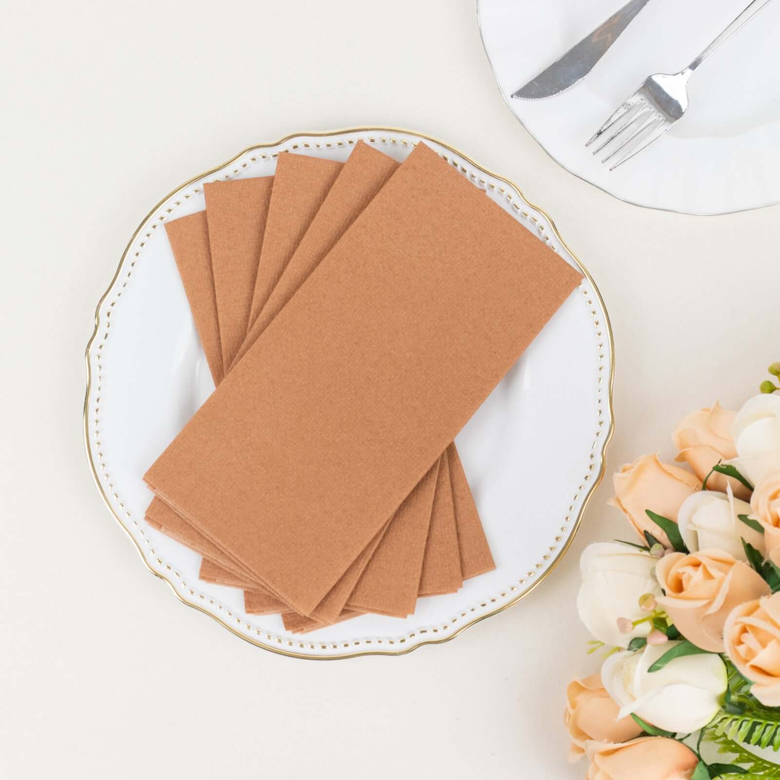 20-Pack Paper Linen-Like Napkins Terracotta (Rust) - Disposable Hygienic Airlaid Guest Towels 8.5x4