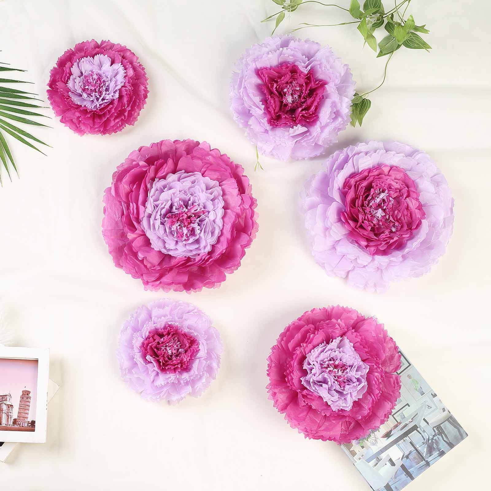 Set of 6 Lavender Carnation 3D Paper Flowers Wall Decor - 7,9,11