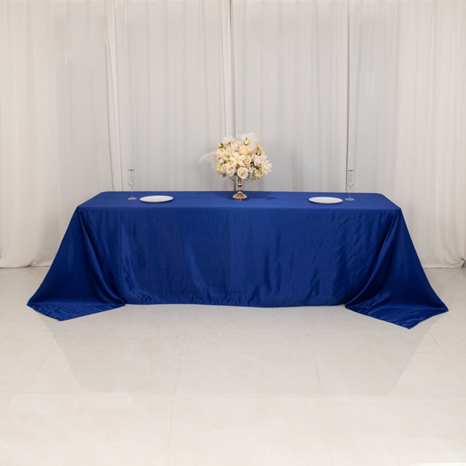 Lamour Satin 90x156 Rectangle Tablecloth Royal Blue - Luxurious, Soft Seamless Table Cover