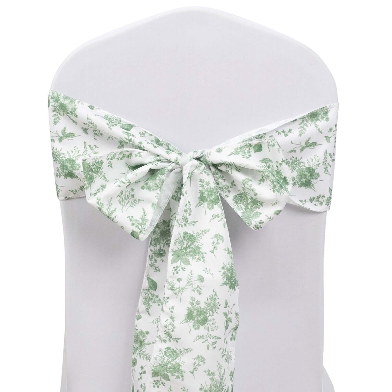 5 Pack Polyester Chair Sashes Dusty Sage Green French Toile Floral Design - Stylish Durable and Reusable Chair Bows 6x108