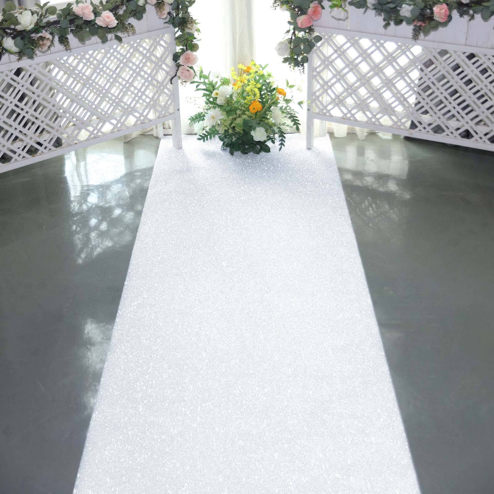 3ftx50ft White Sparkle Glitter Wedding Aisle Runner, Non-Woven Red Carpet Runner - Prom, Hollywood, Glam Parties