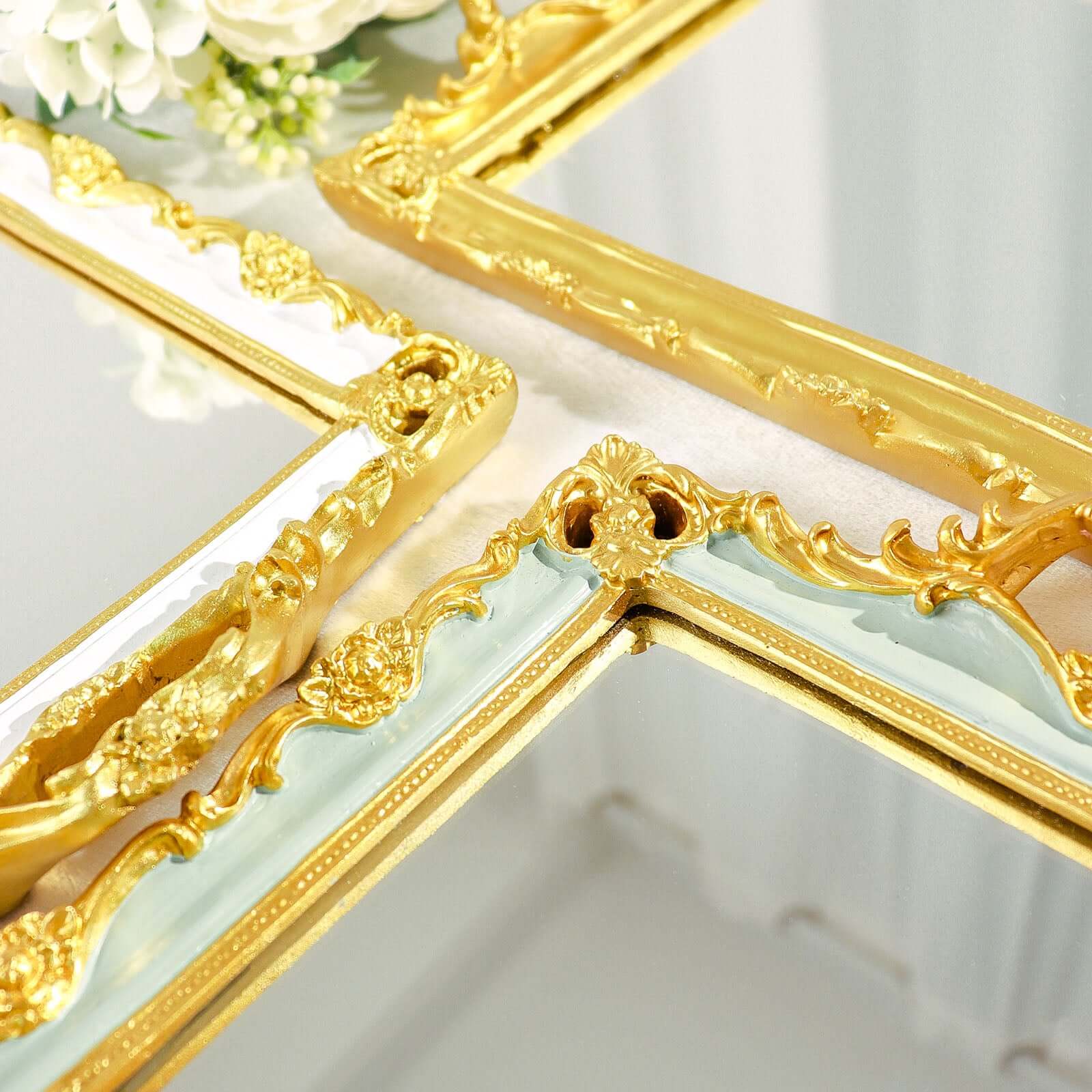 Resin Mirrored Rectangle Serving Tray 15x10 in Metallic Gold with Baroque Design, Stylish Decorative Vanity Tray Centerpiece