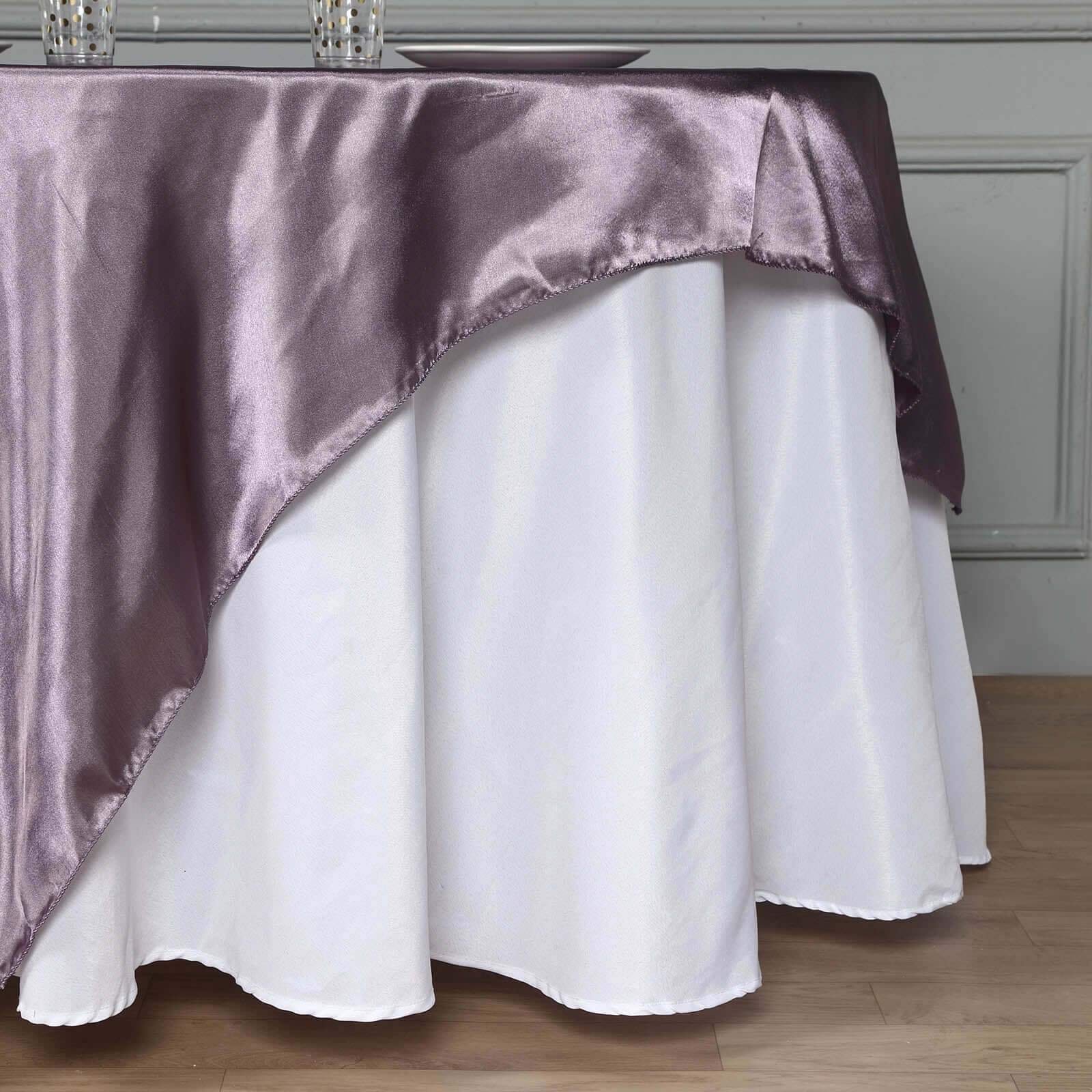 Satin 72x72 Table Overlay Square Tablecloth Violet Amethyst - Smooth Finish Table Cover