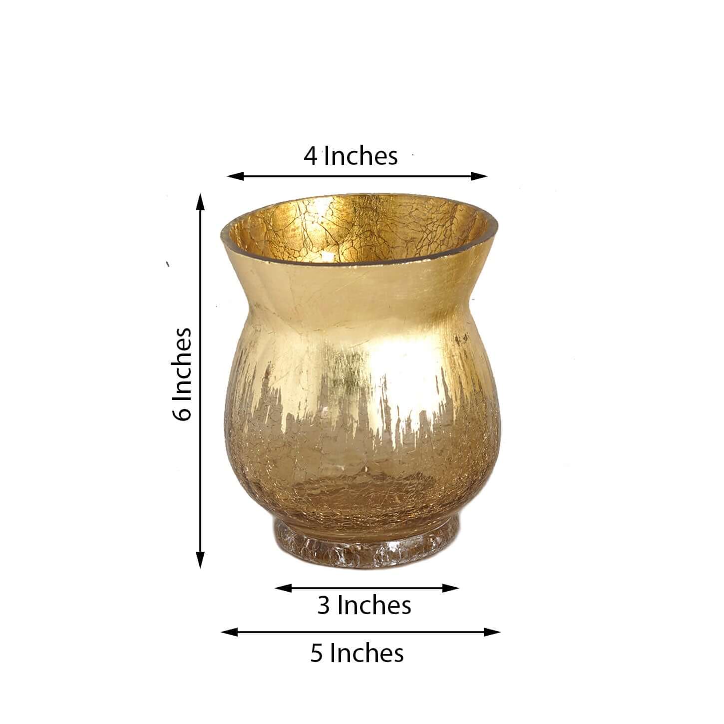 2-Pack Glass Hurricane Vases Bell Shaped Crackle Gold Curvy Design - Decorative Candle Holder Centerpieces 6