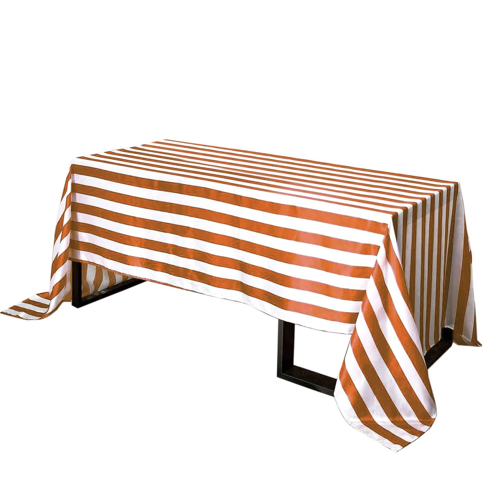 Satin 90x156 Rectangle Tablecloth Gold/White - Stripe Design with Seamless Finish Table Cover