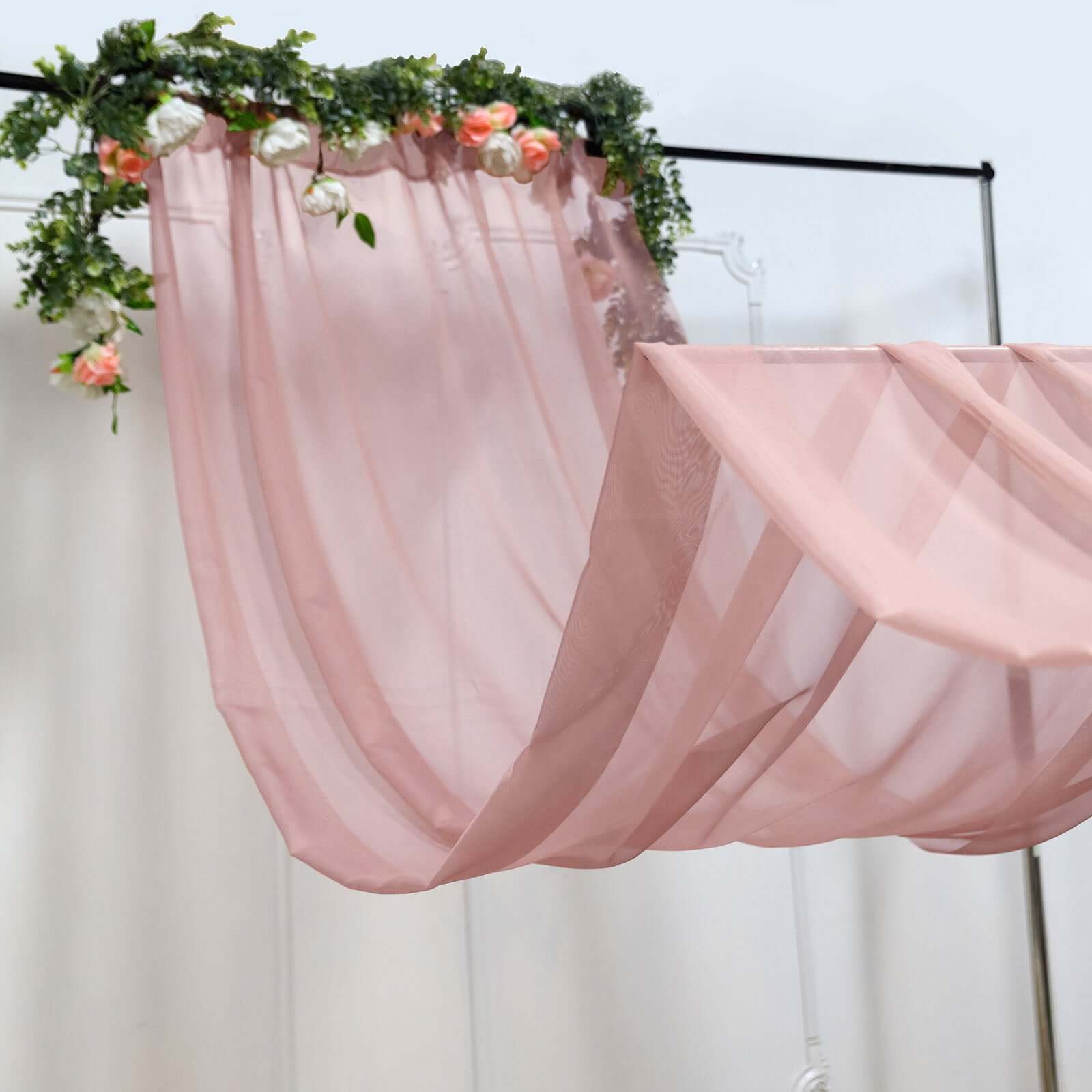 5ftx14ft Premium Dusty Rose Chiffon Curtain Panel, Durable Flame Resistant Backdrop Ceiling Drapery With Rod Pocket