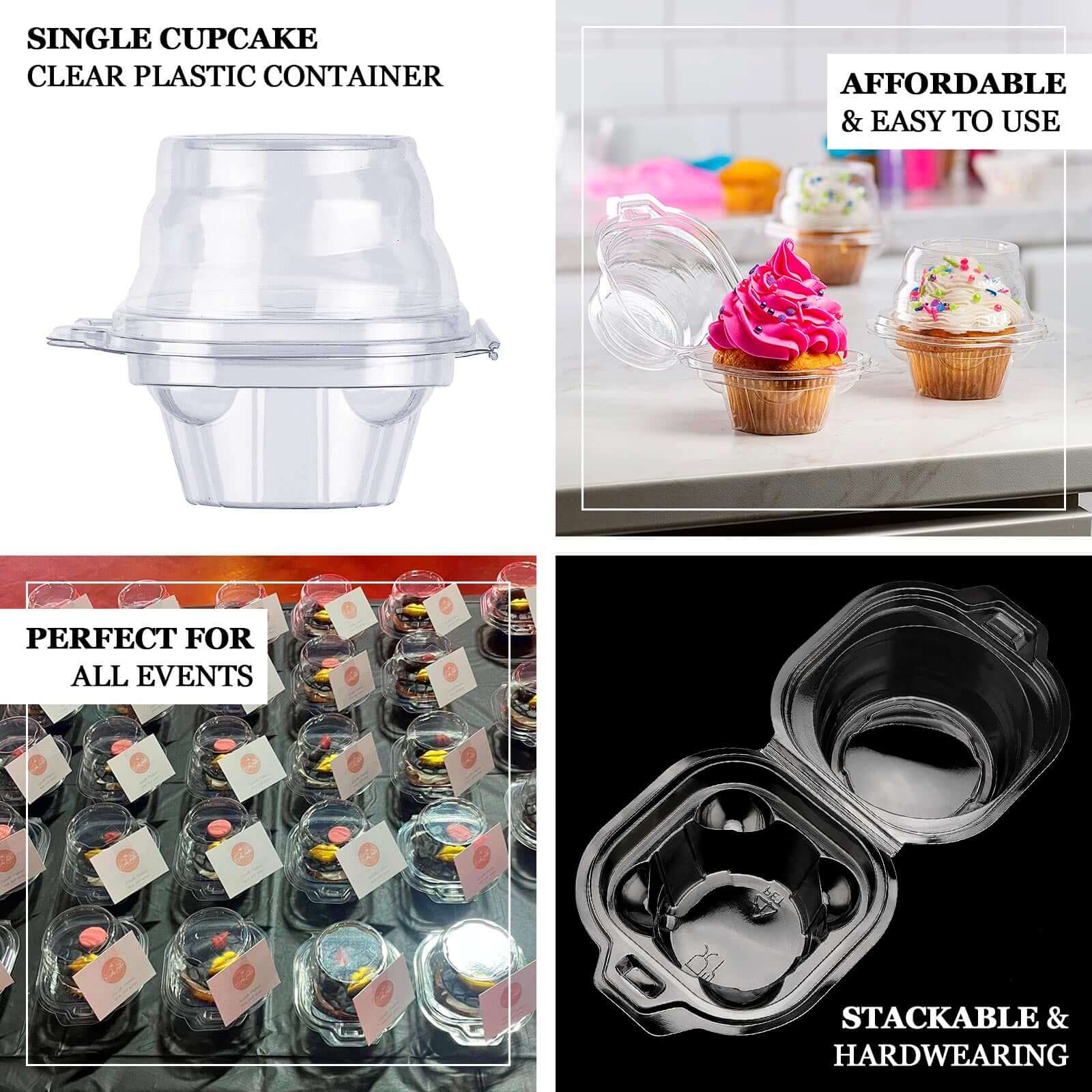 25-Pack Plastic Cupcake Container Boxes Clear - Single Clamshell-Packaging with Stackable Dome Lid for Events & Bakeries 4