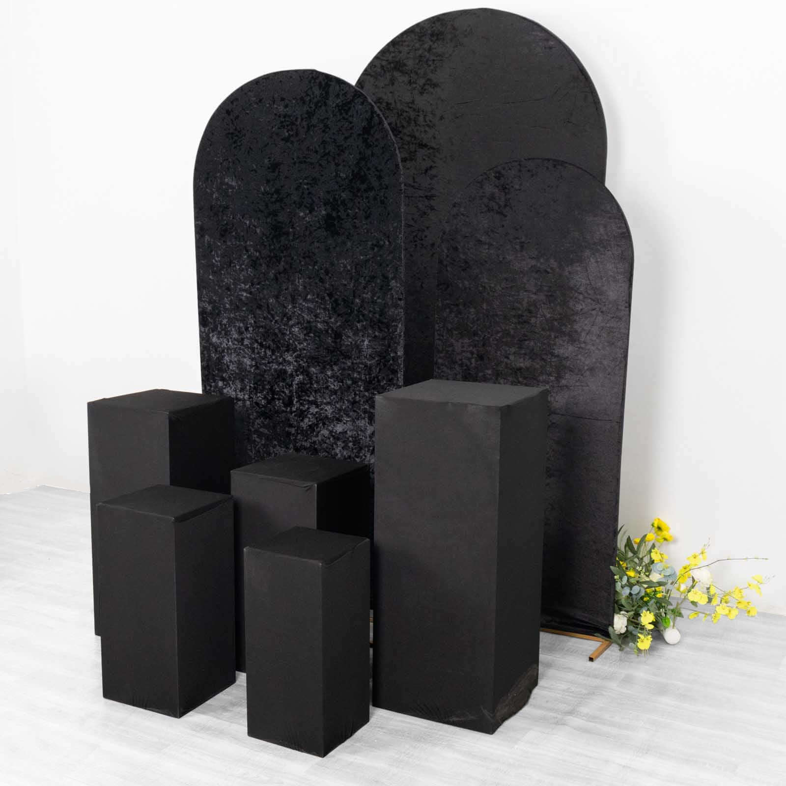 Set of 5 Black Spandex Rectangle Pedestal Stand Covers, Stretchable Pillar Prop Covers - 160 GSM