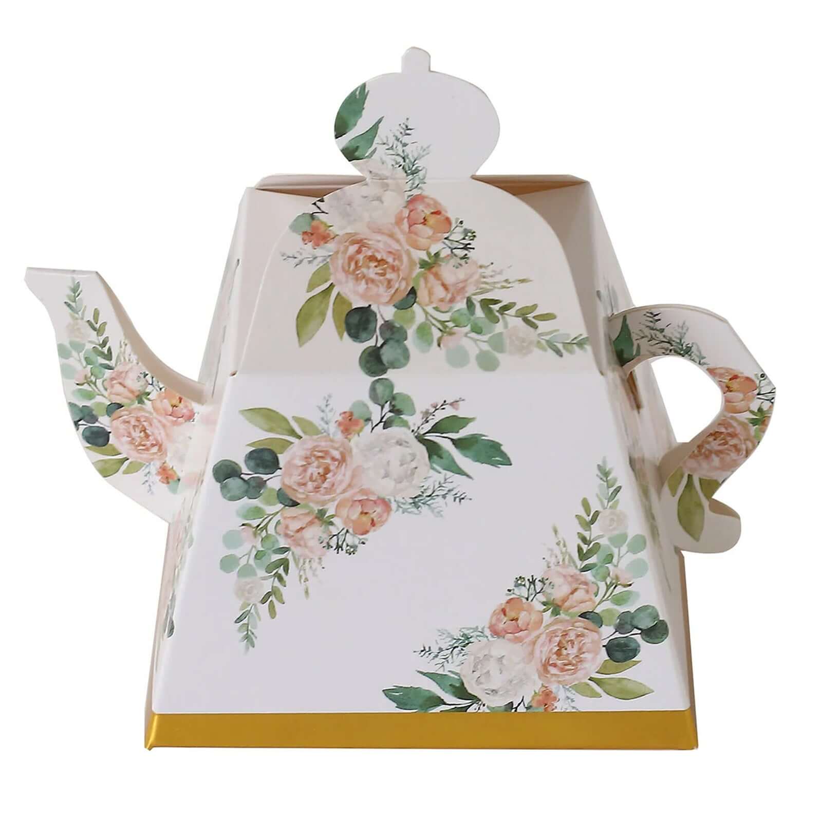 25 Pack Pink Peony Floral Mini Teapot Party Favor Boxes with Gold Edge, Tea Time Gift Boxes - 5x4