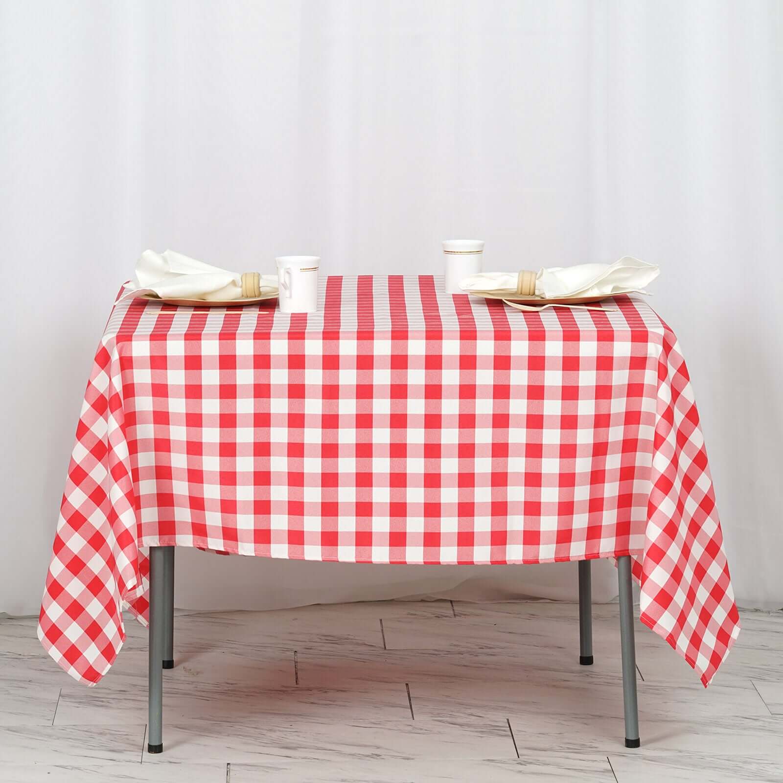 Polyester 70x70 Table Overlay Square Tablecloth White/Red - Checkered Buffalo Plaid Table Topper