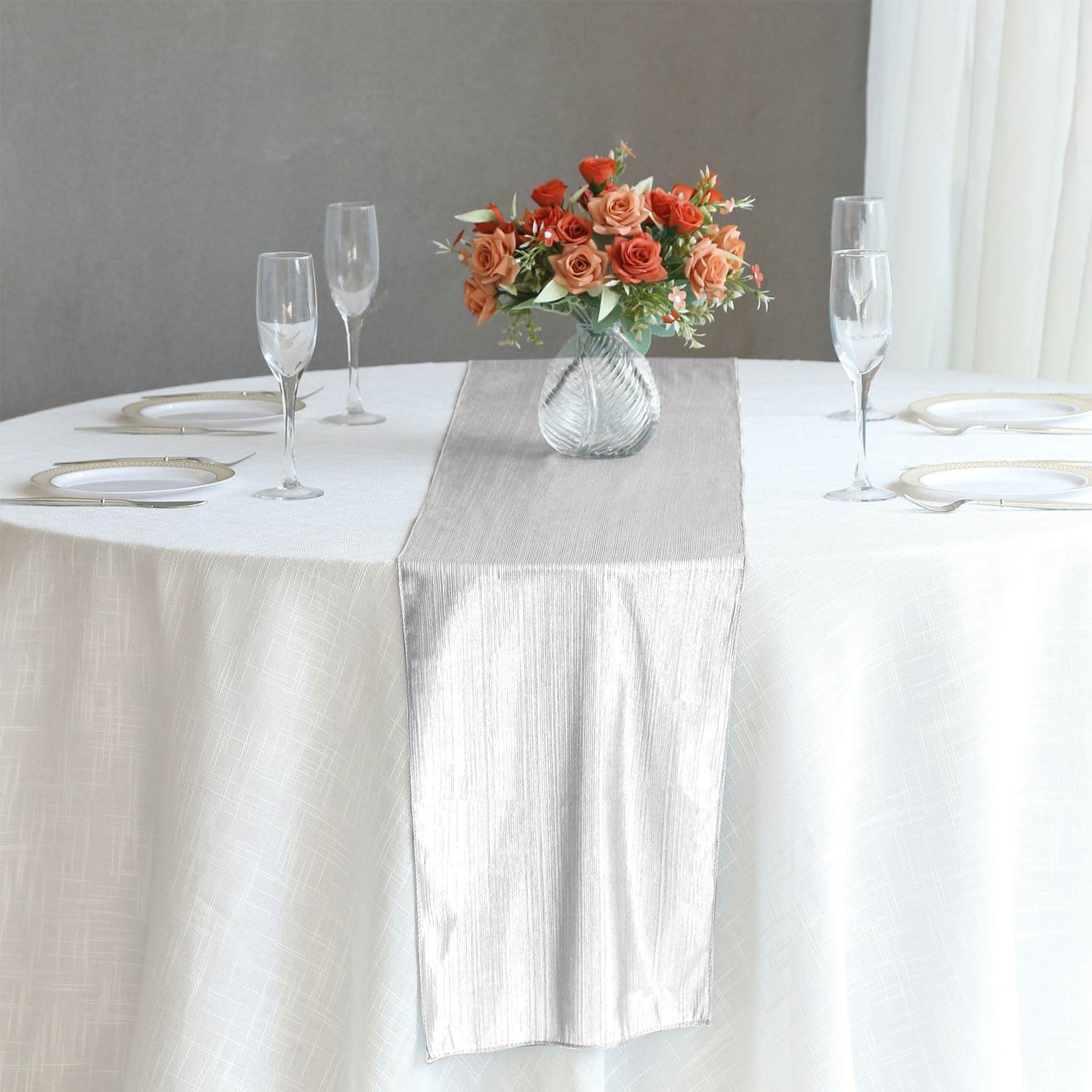 Polyester 12x108 Table Runner Silver Shimmer Sequin Dots - Wrinkle-Free Finish Table Linen