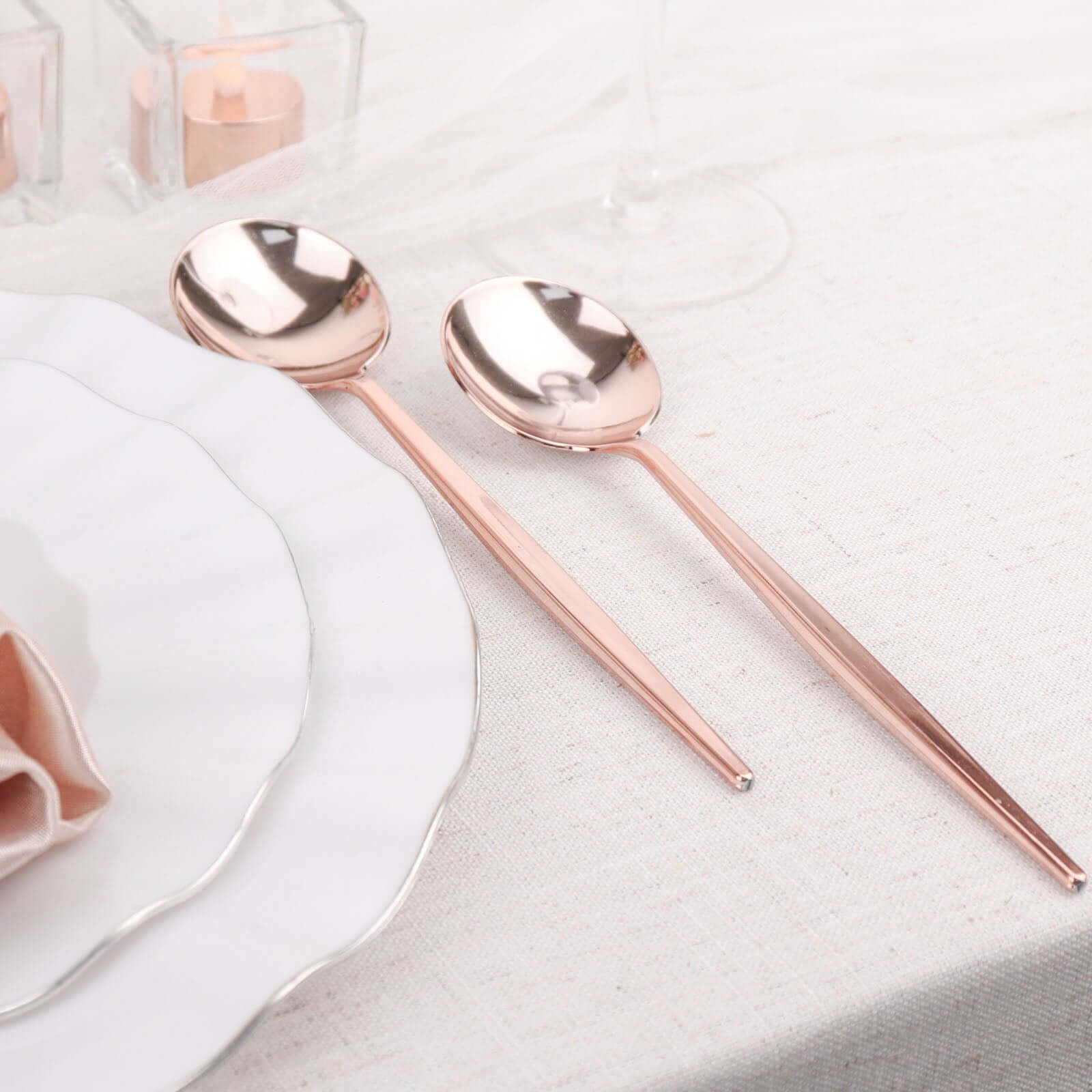 24-Pack Plastic Spoons Glossy Rose Gold - Premium Heavy Duty Disposable Silverware 8