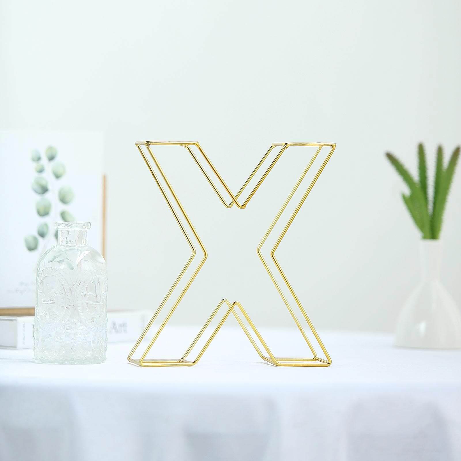 8 Tall Gold Freestanding 3D Decorative Wire Letter, Wedding Centerpiece - X