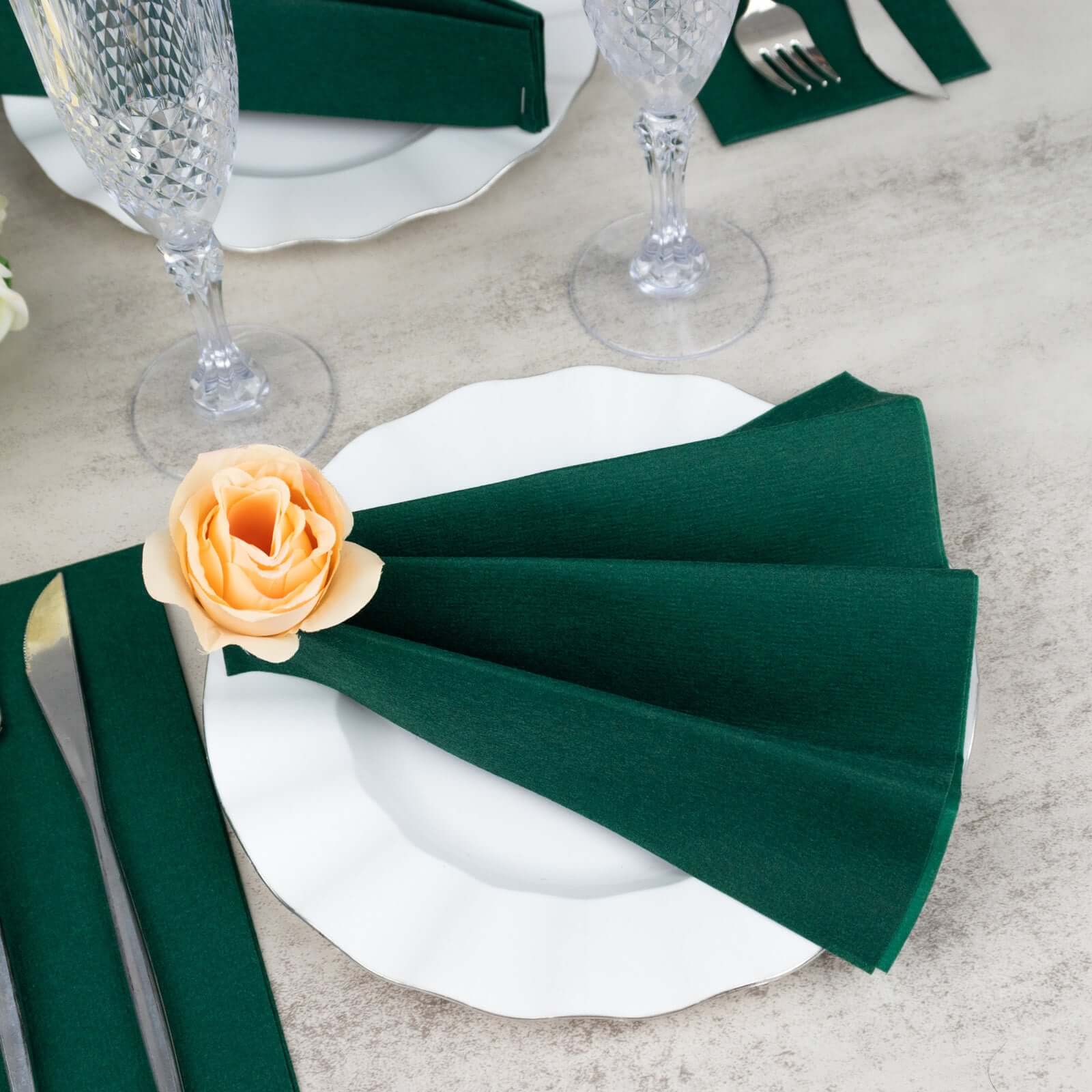 20-Pack Paper Linen-Like Napkins Hunter Emerald Green - Disposable Hygienic Airlaid Guest Towels 8.5x4