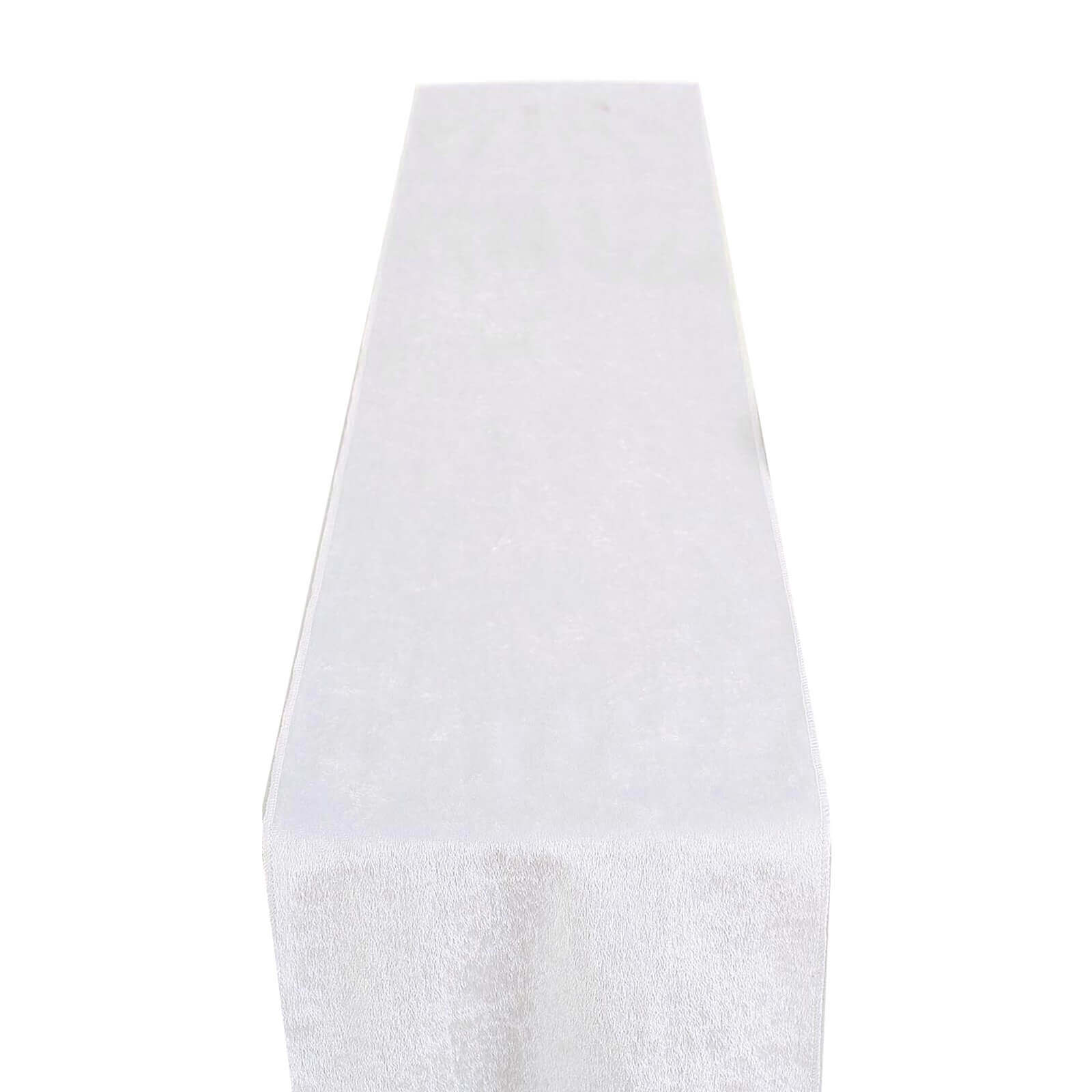 Premium Velvet 12x108 Table Runner White - Sheen Finish Reusable Table Decor for Weddings & Events