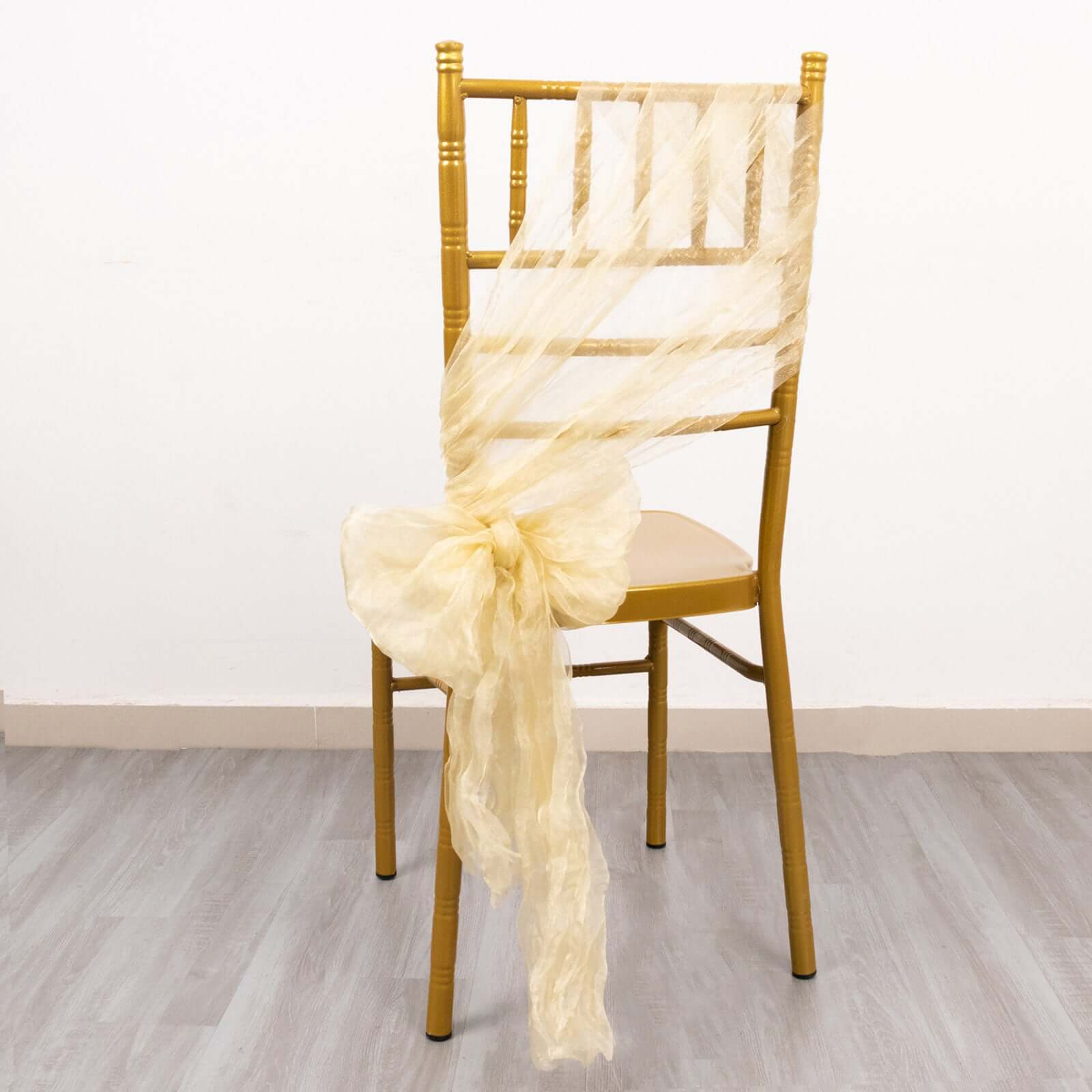 5 Pack Crinkled Organza Chair Sashes Champagne with Shimmer Chiffon Layers - Stylish Sheer Decor