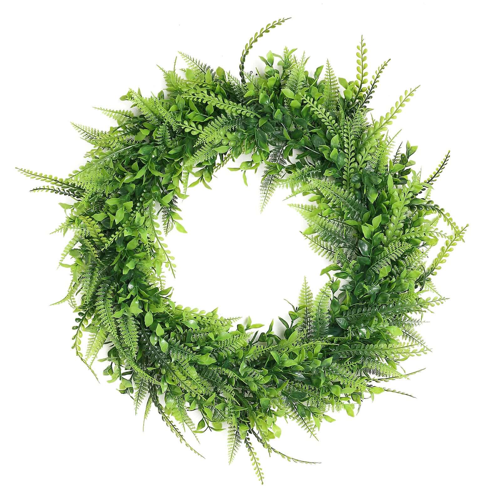 2 Pack 22 Green Artificial Lifelike Boxwood Fern Mix Spring Wreaths