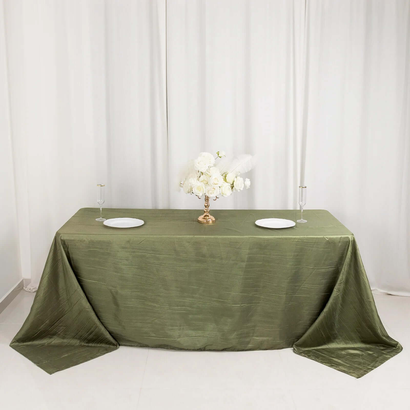 Taffeta 90x132 Rectangle Tablecloth Dusty Sage Green - Seamless Accordion Crinkle Table Cover