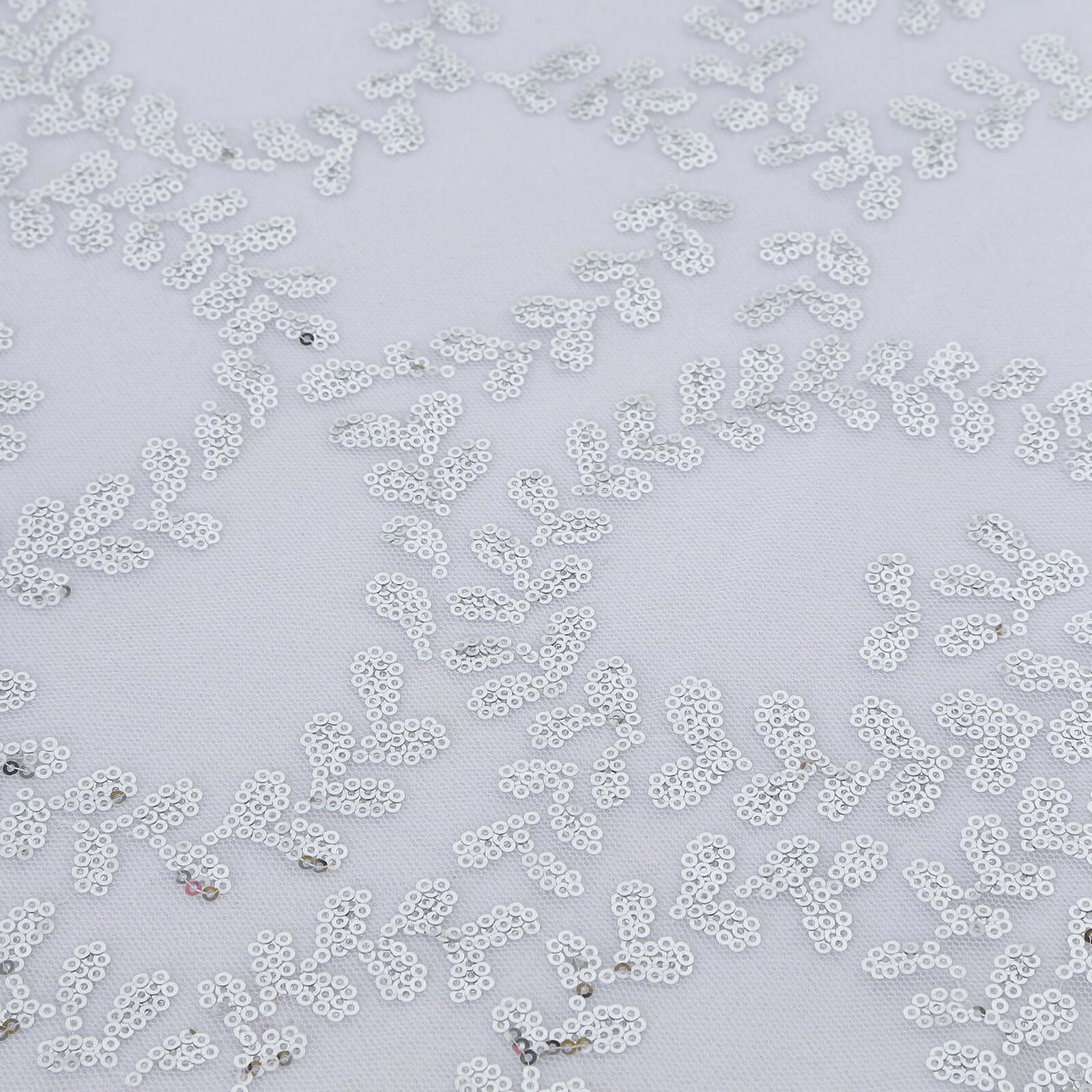 Tulle 72x72 Table Overlay Square Tablecloth Silver - Sequin Leaf Embroidered Table Topper