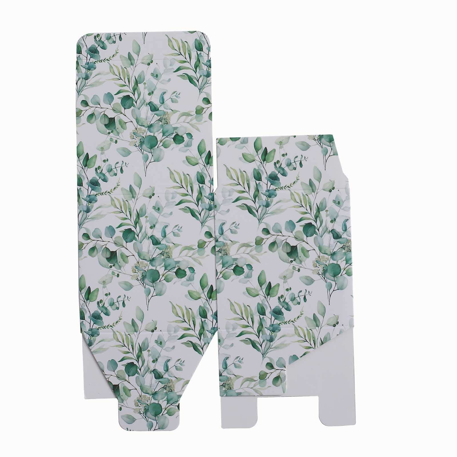 25 Pack White Green Eucalyptus Leaves Print Paper Favor Boxes, Cardstock Party Shower Candy Gift Boxes - 3x3x3