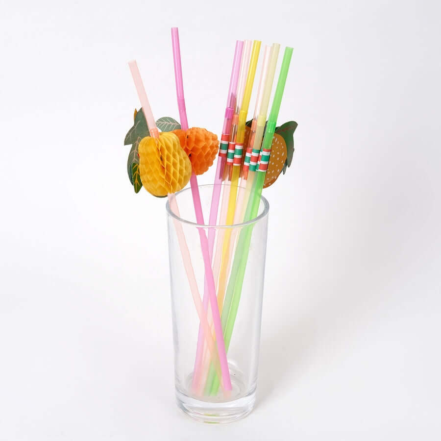 50-Pack Tropical Fruit Drinking Straws Multi-Colored - Disposable Straws for Summer Drinks 10