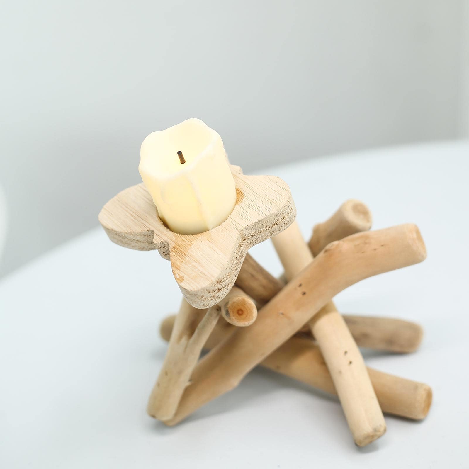 Natural Driftwood Candle Holder with Butterfly Top - Rustic Wooden Candle Stand for Events 8 Tall