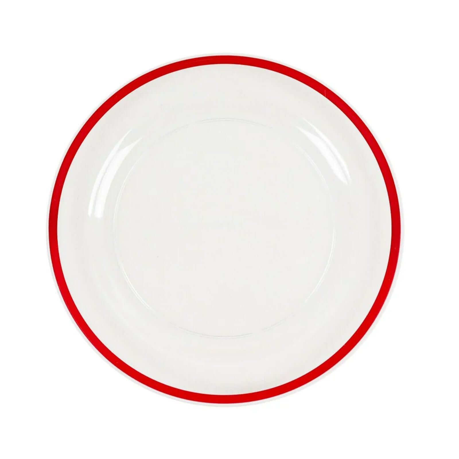 10-Pack Plastic 7 Round Appetizer Plates in Clear with Red Rim - Sleek Disposable Salad Plates for Banquets & Special Occasions