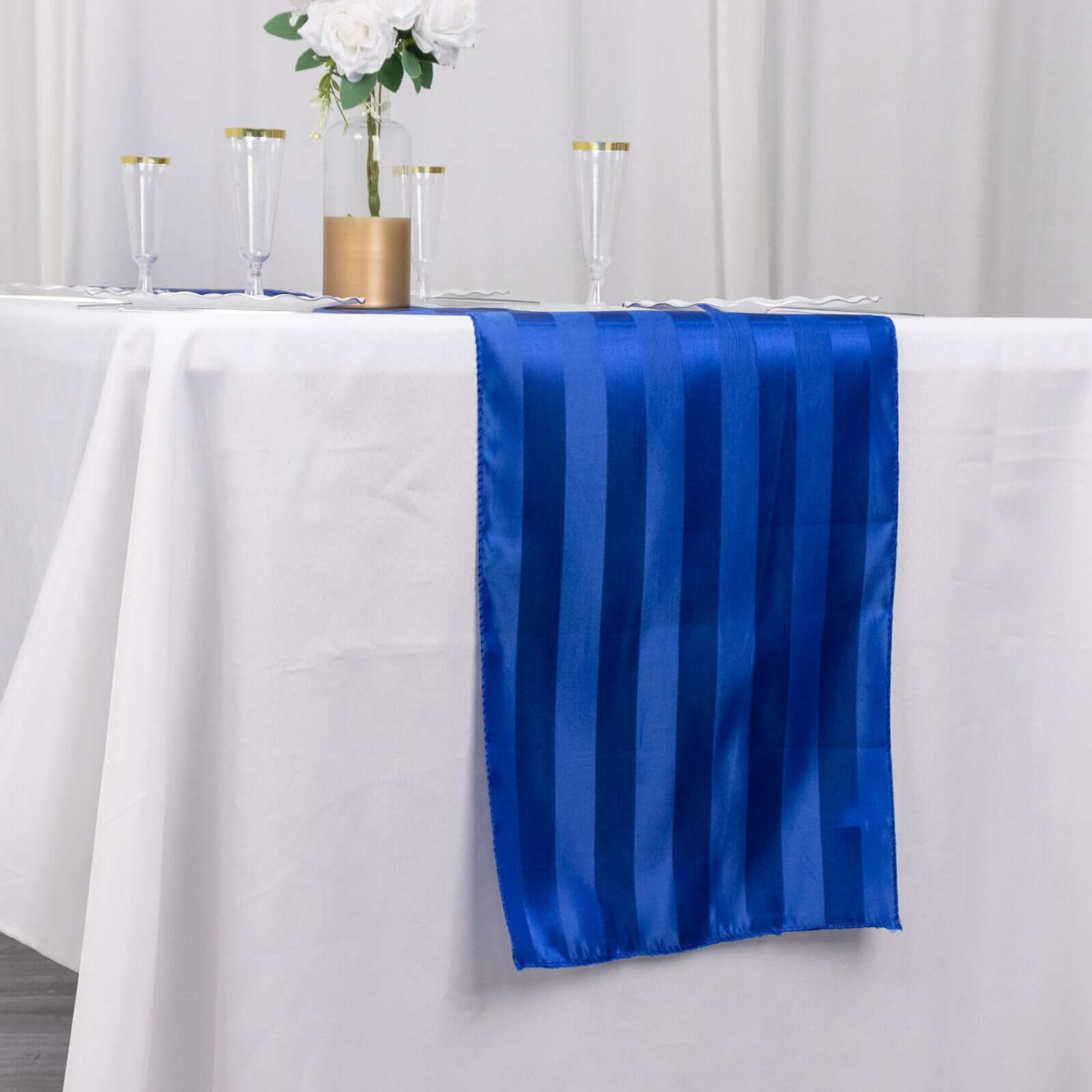 Satin 12x108 Table Runner Royal Blue - Stripe Table Decor