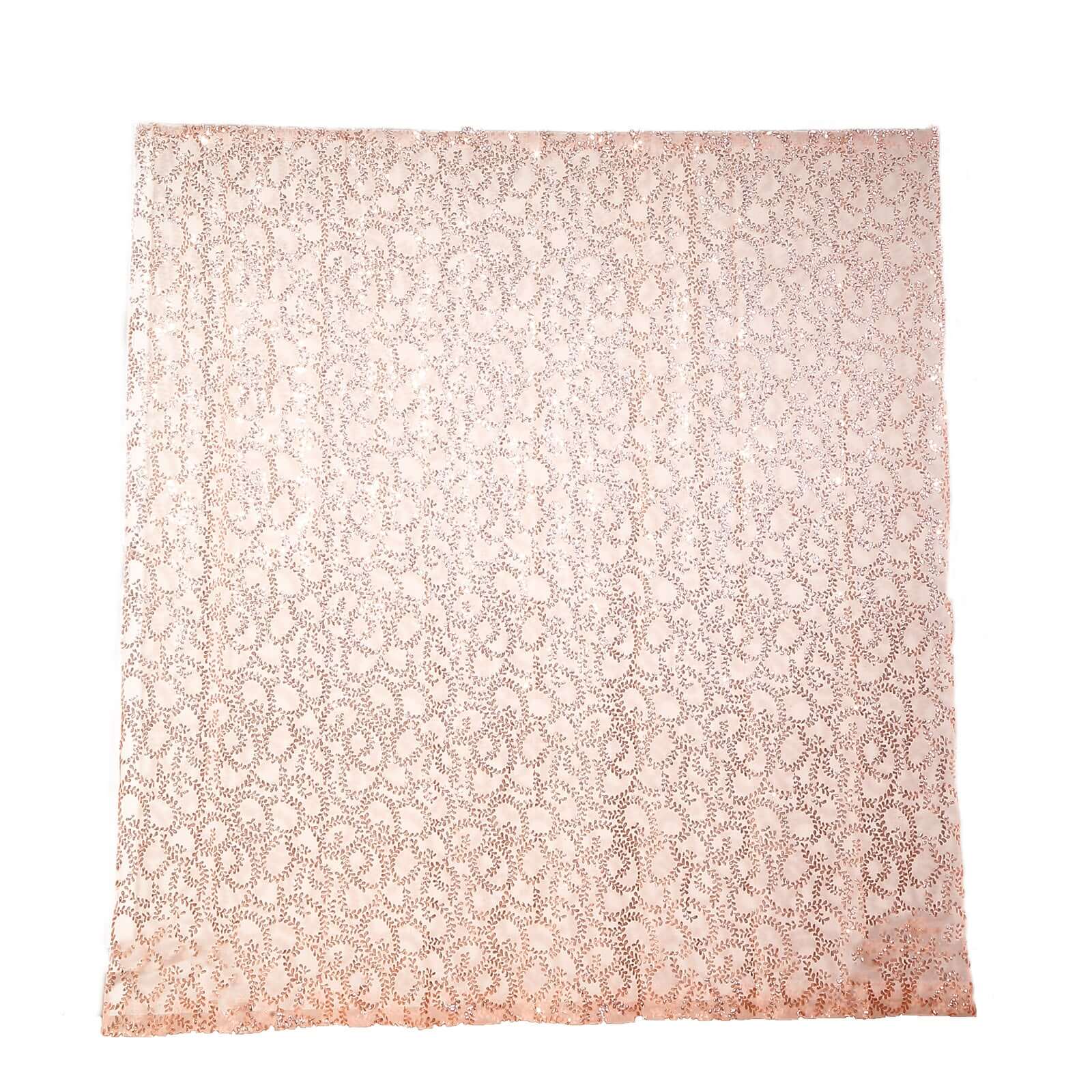 8ftx8ft Rose Gold Embroider Sequin Event Curtain Drapes, Sparkly Sheer Backdrop Event Panel With Embroidery Leaf