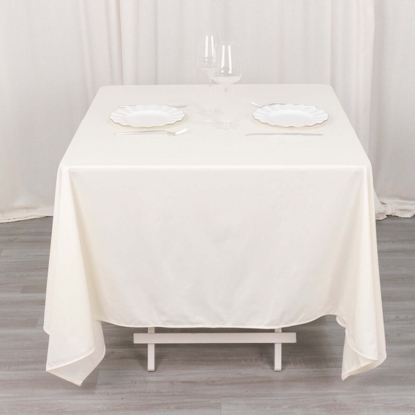 Premium Scuba Square 70x70 Tablecloth Ivory - Wrinkle Free & Stain Resistant Table Cover