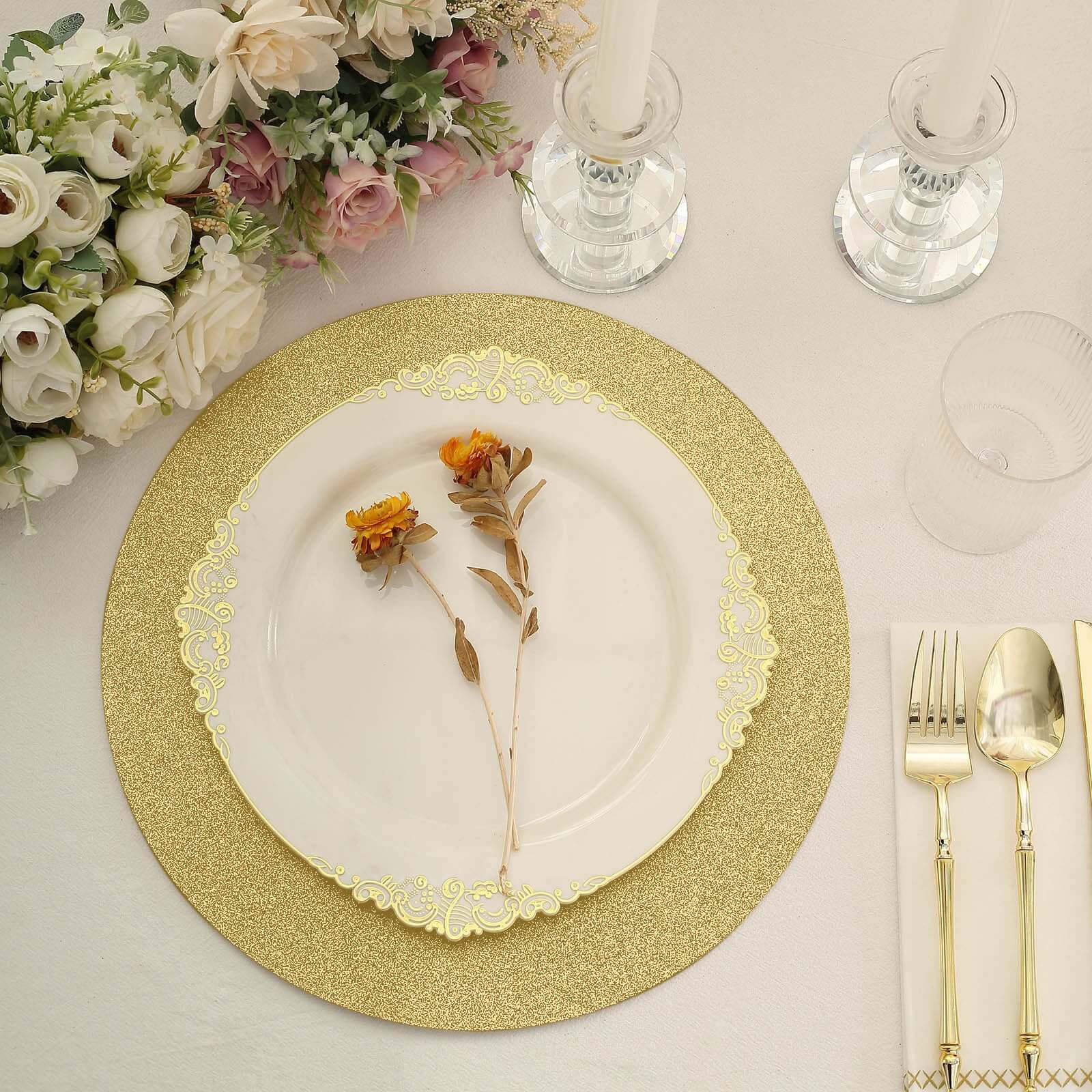 20-Pack Disposable Table Placemats in Gold Glitter - 210GSM Paper Placemats for Classy Events 13