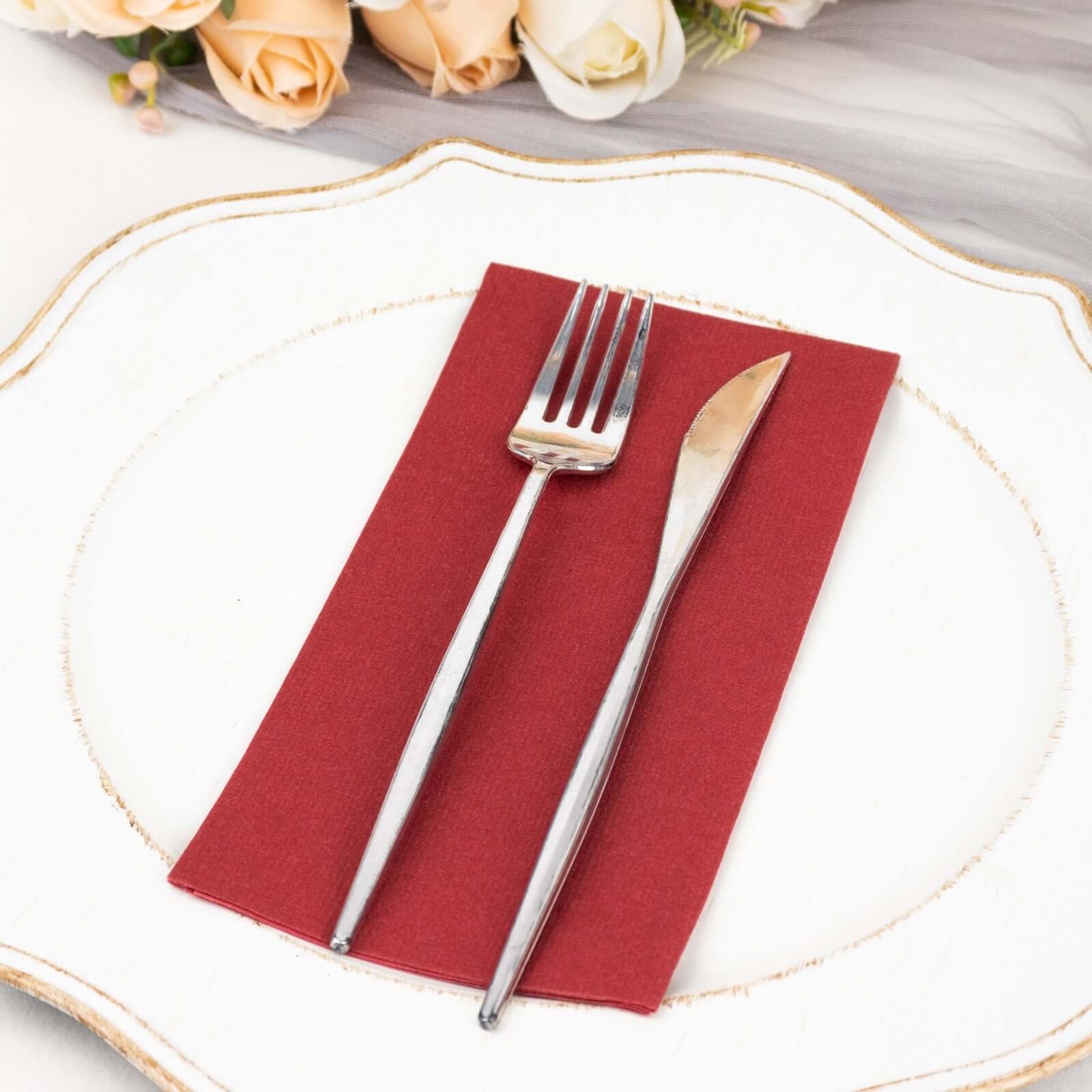 20-Pack Paper Linen-Like Napkins Burgundy - Disposable Hygienic Airlaid Guest Towels 8.5x4