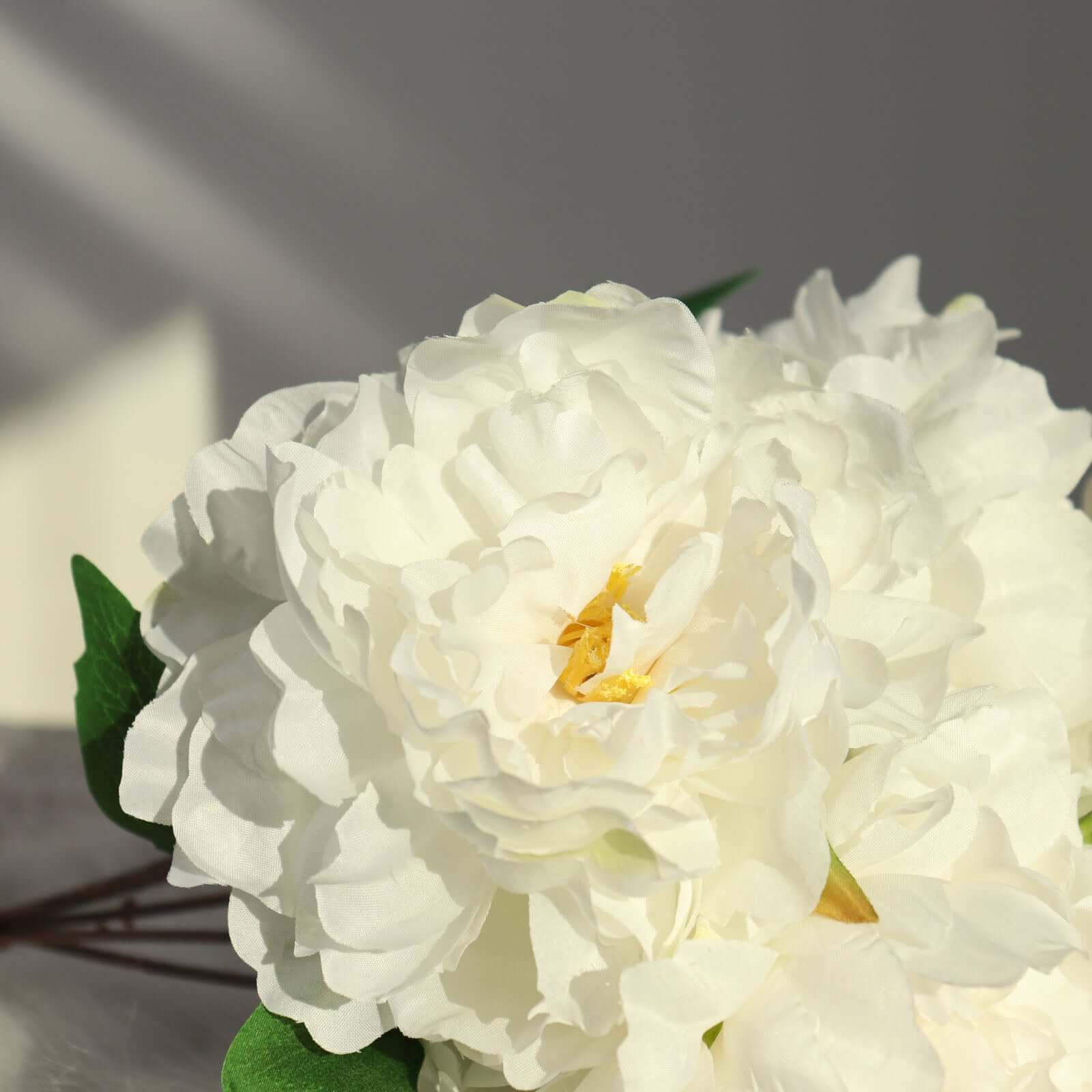 2 Bushes 17 White Artificial Silk Peony Flower Bouquets, Real Touch Peonies Spray