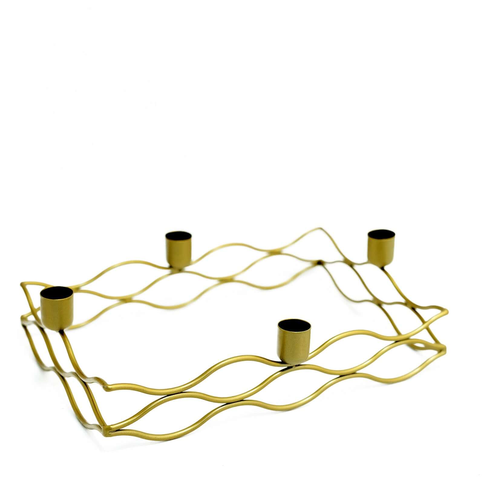 Rectangular Taper Wreath Candelabra 4 Arm Gold Metal Candle Holder Centerpiece - Stylish Wedding Decor 12x8